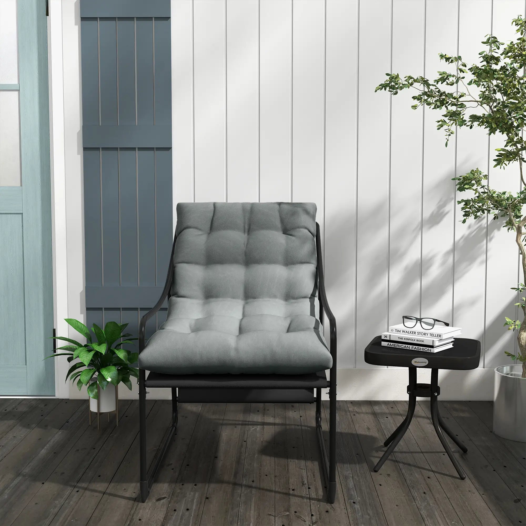 Bequemer Gartensessel mit Kissen & Armlehne, Grau