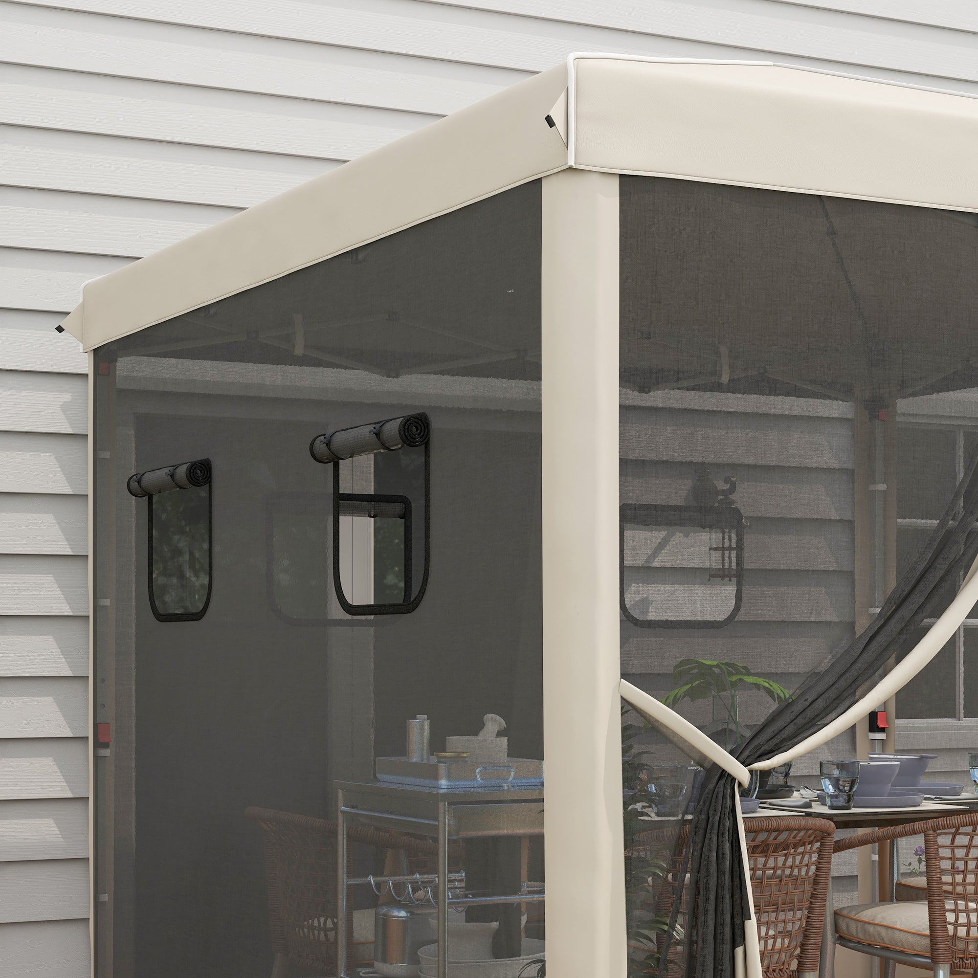 Outsunny Faltpavillon, höhenverstellbar, Netzvorhänge, Tragetasche, Metallgestell, 3 x 3 x 3 m, Beige