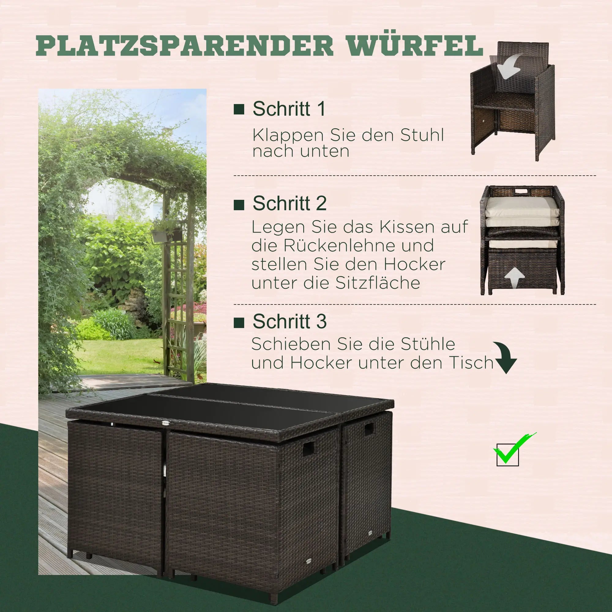 Outsunny Polyrattan Gartenmöbel Sitzgruppe 21-tlg. platzsparend Alu