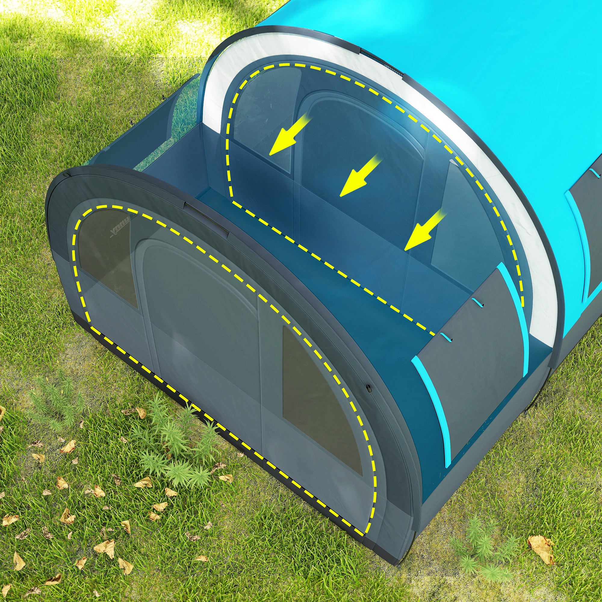 Outsunny Campingzelt bis 6 Pers., Familienzelt, separate Bereiche, wasserdicht, Grau/Blau