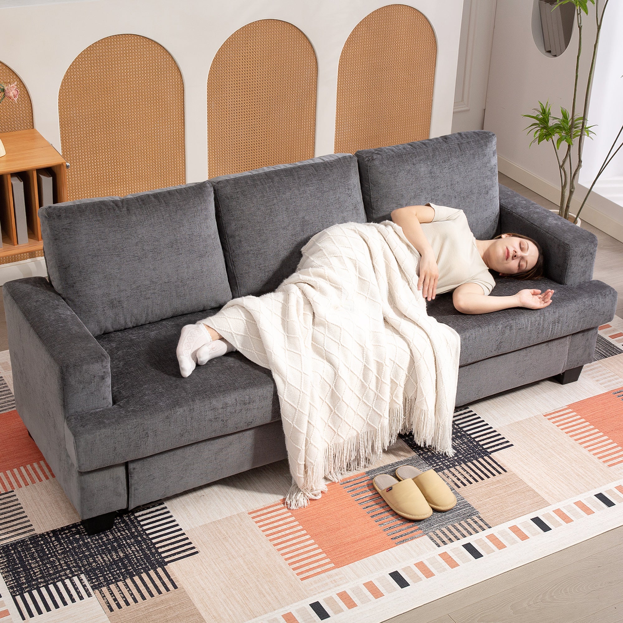 HOMCOM 3-Sitzer-Sofa, Wohnzimmersofa für 3 Personen, Stoffbezug, Stahlrahmen, Polstersofa, Grau