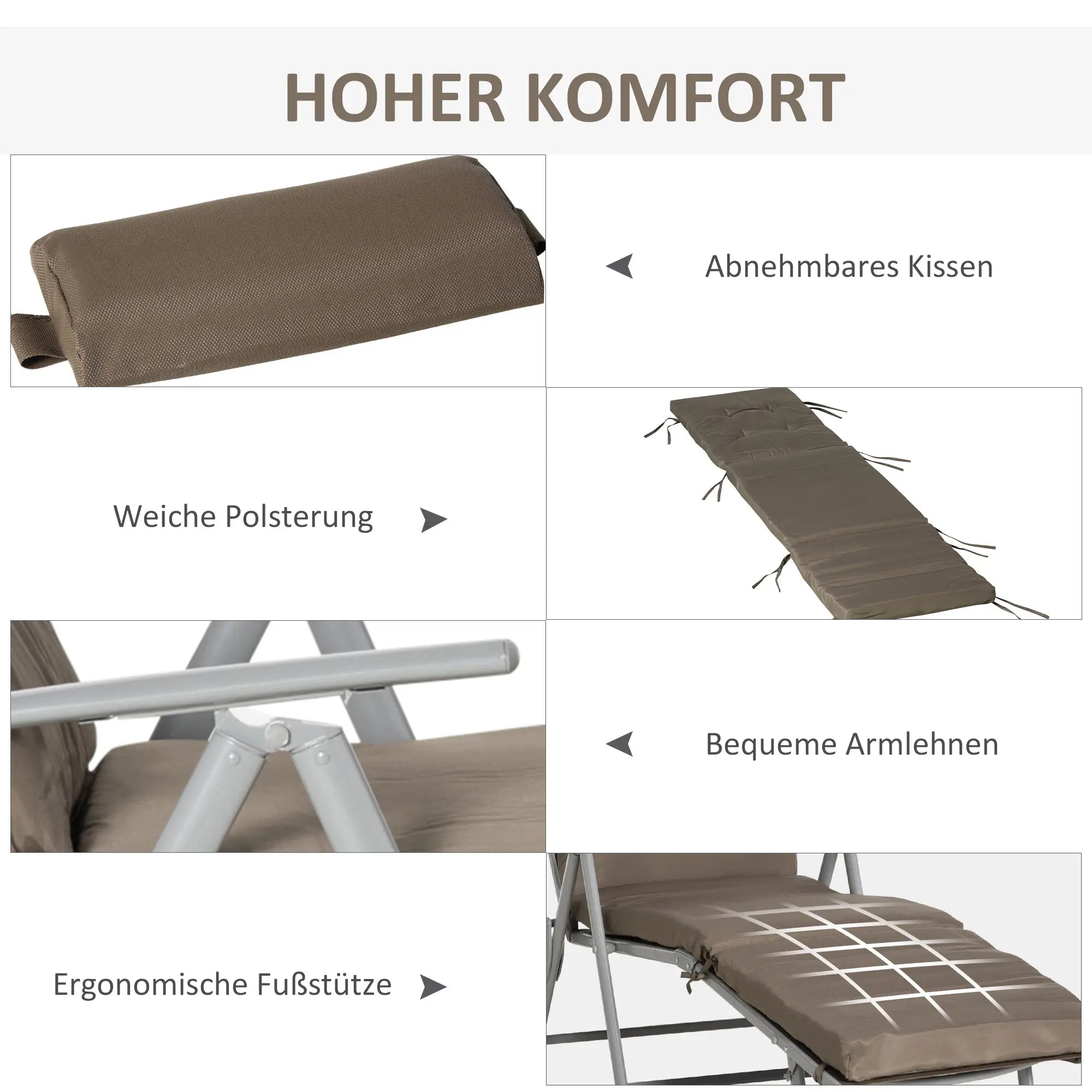 Outsunny Sonnenliege klappbar 7-fach verstellbar mit Kissen