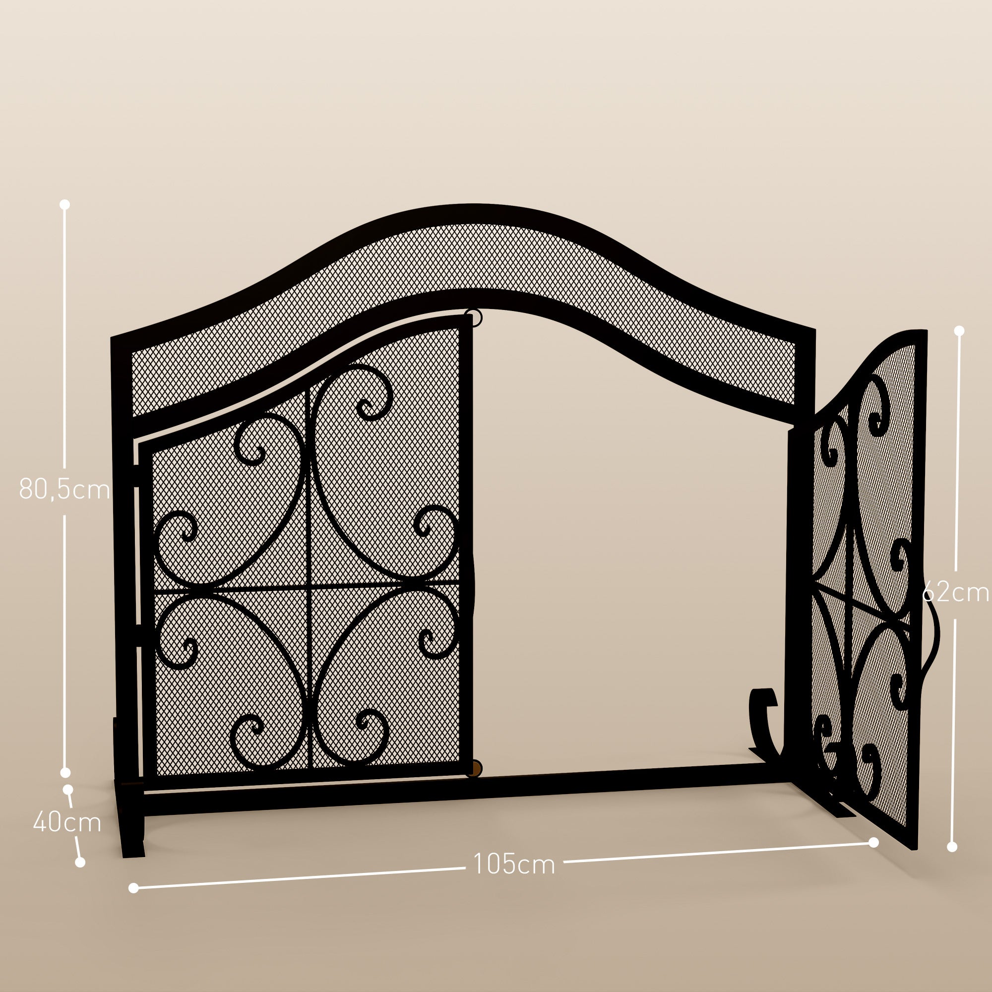 HOMCOM Funkenschutz für Kamine, elegantes Muster, doppeltürig, magnetische Türen, Schwarz, 105 x 40 x 80,5 cm