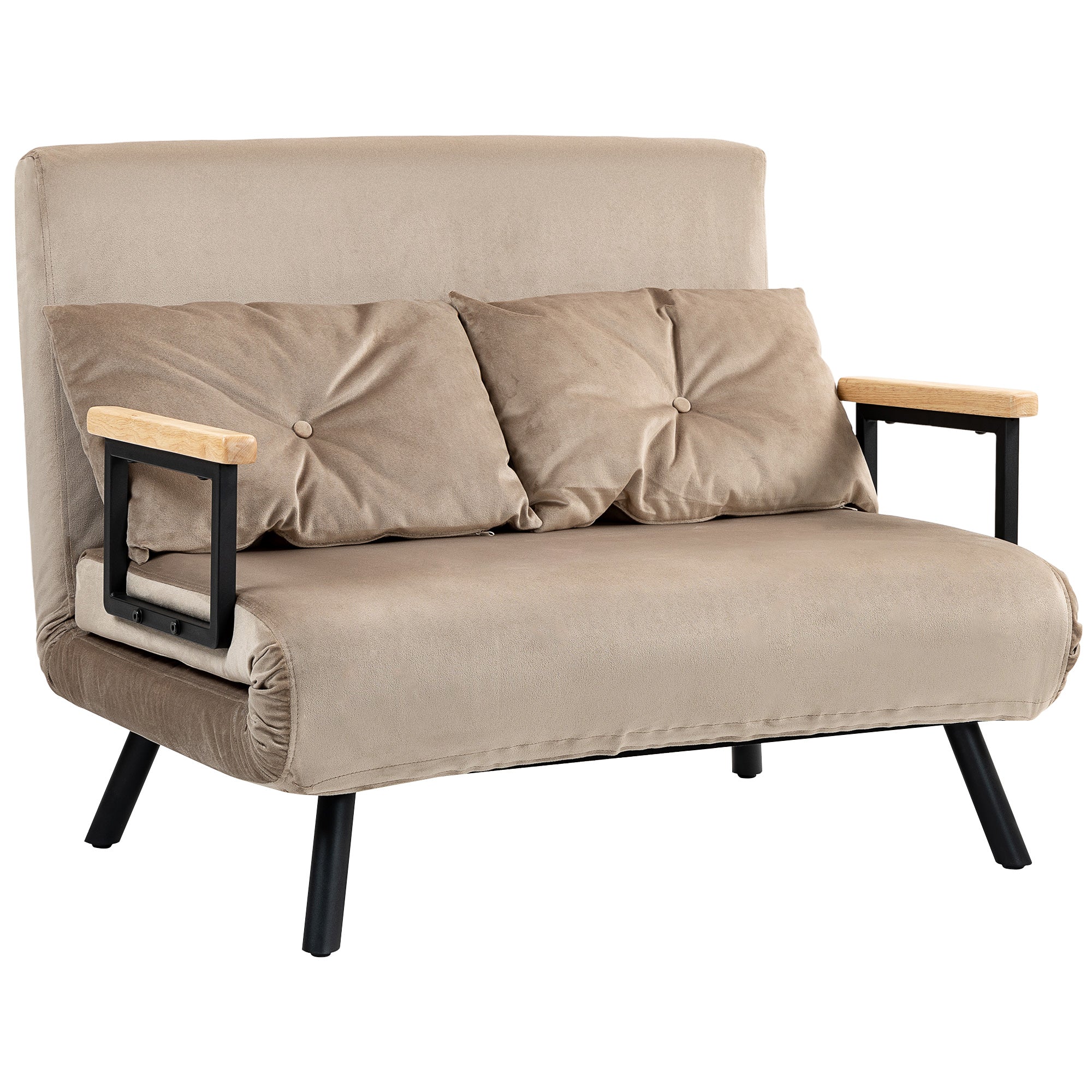 HOMCOM Schlafsessel, Gästebett, Holz-Armlehnen, metallrahmen, bis 120 kg, 102x73x81cm, Hellbraun