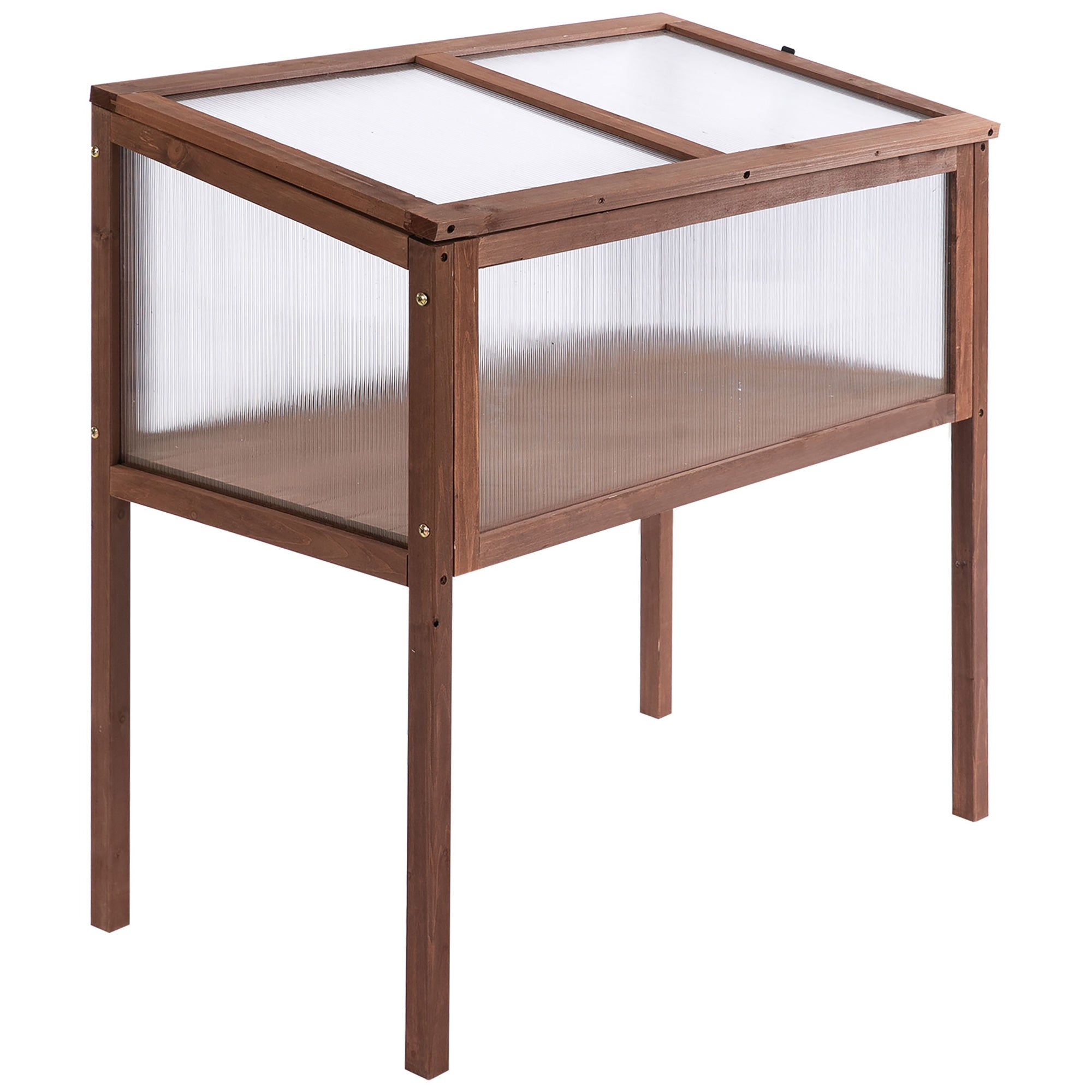 Outsunny Hochbeet aus Holz Frühbeet 90 x 50 x 93 cm Gewächstisch mit Abdeckung wetterfes Kräuterbeet Pflanzkasten für Garten, Balkon und Terrasse Braun