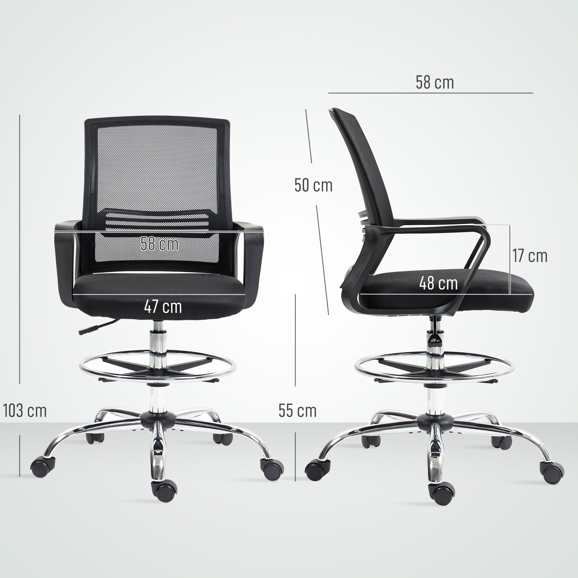 HOMCOM Bürostuhl, Drehstuhl, drehbarer Schreibtischstuhl, verstellbar, rollbar, Schwarz