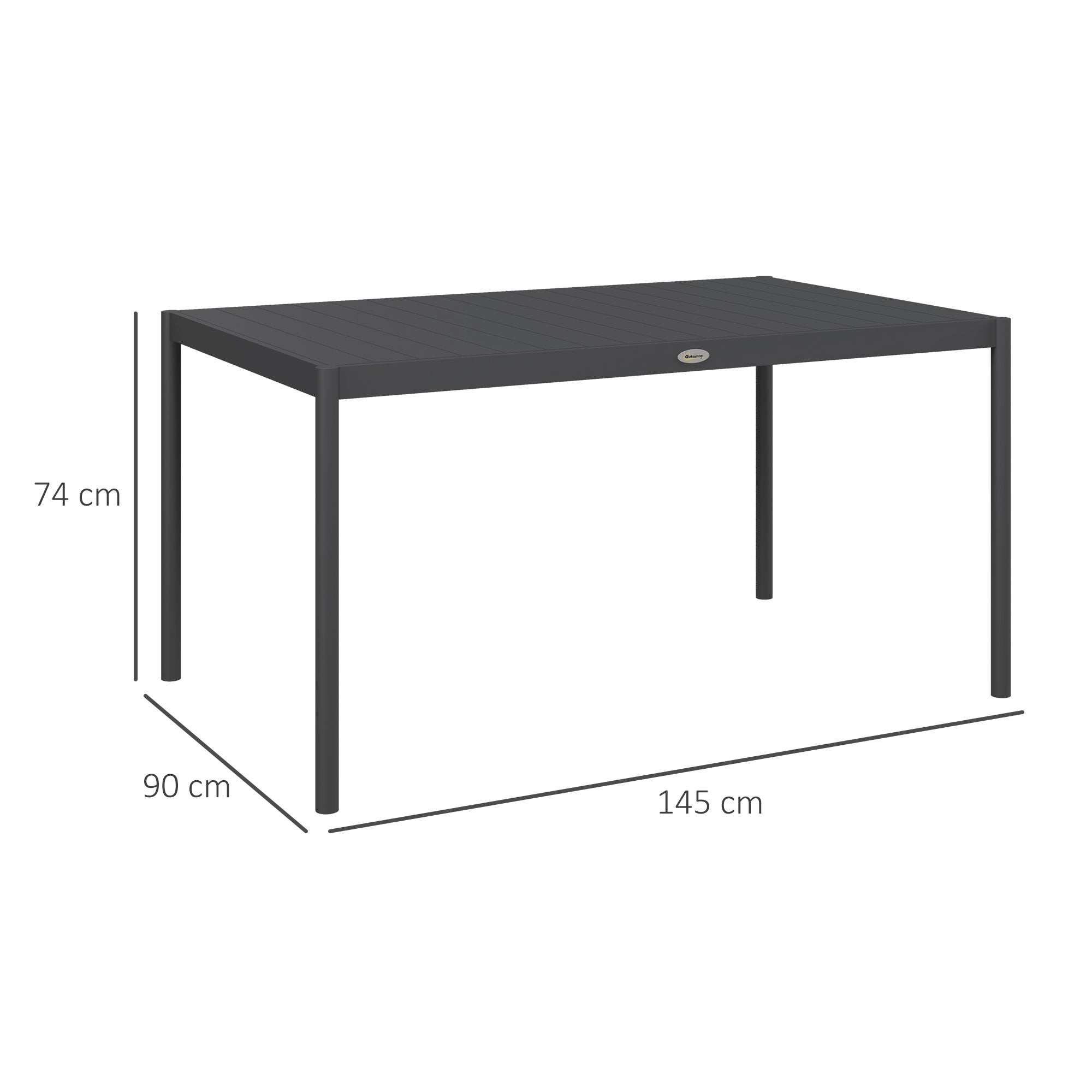 Outsunny Gartentisch Outdoortisch, wetterbeständig, Aluminium, 145 x 90 x 74 cm, Dunkelgrau