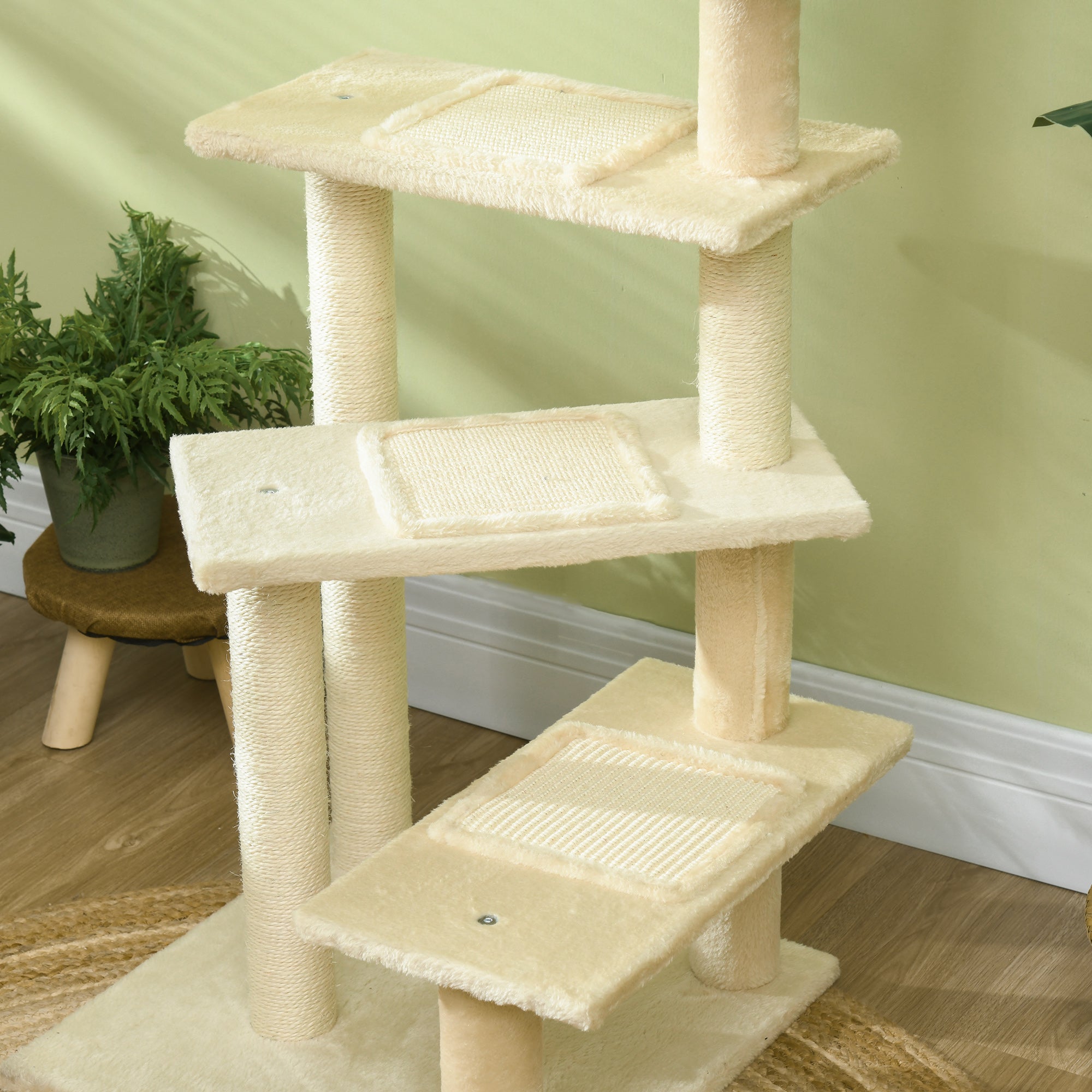 PawHut Kratzbaum 100 cm Katzenturm mit Sisalstämme, große Plattform, mehrstöckiger Katzenkratzbaum, Kletterbaum, für kleine & mittelgroße Katzen, Beige