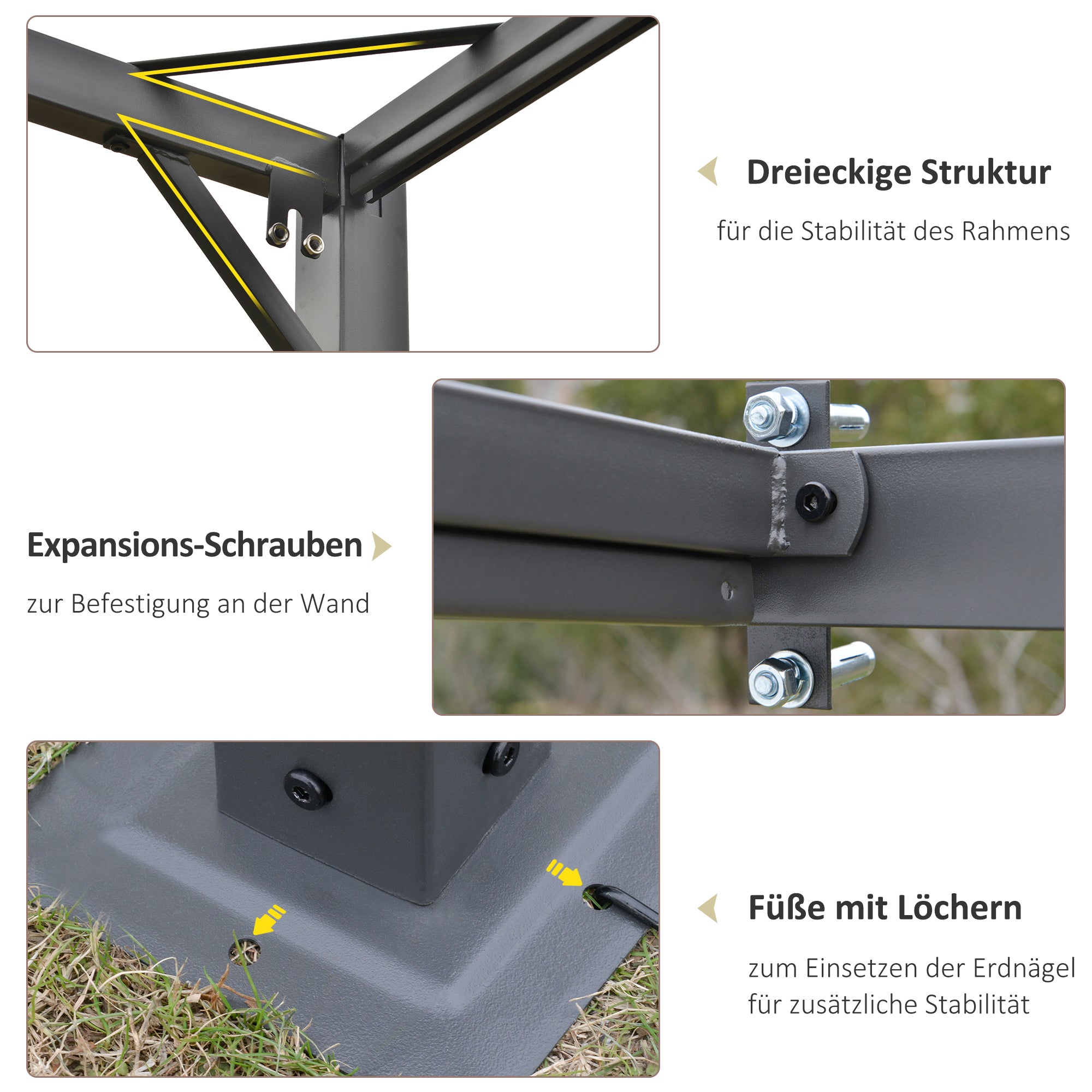 Outsunny Pergola Pavillon 3 x 3 m Gartenpavillon BBQ-Pavillon mit Stoffdach Terassenüberdach wetterfest Wand Anbau Metall Polyester Cremeweiß