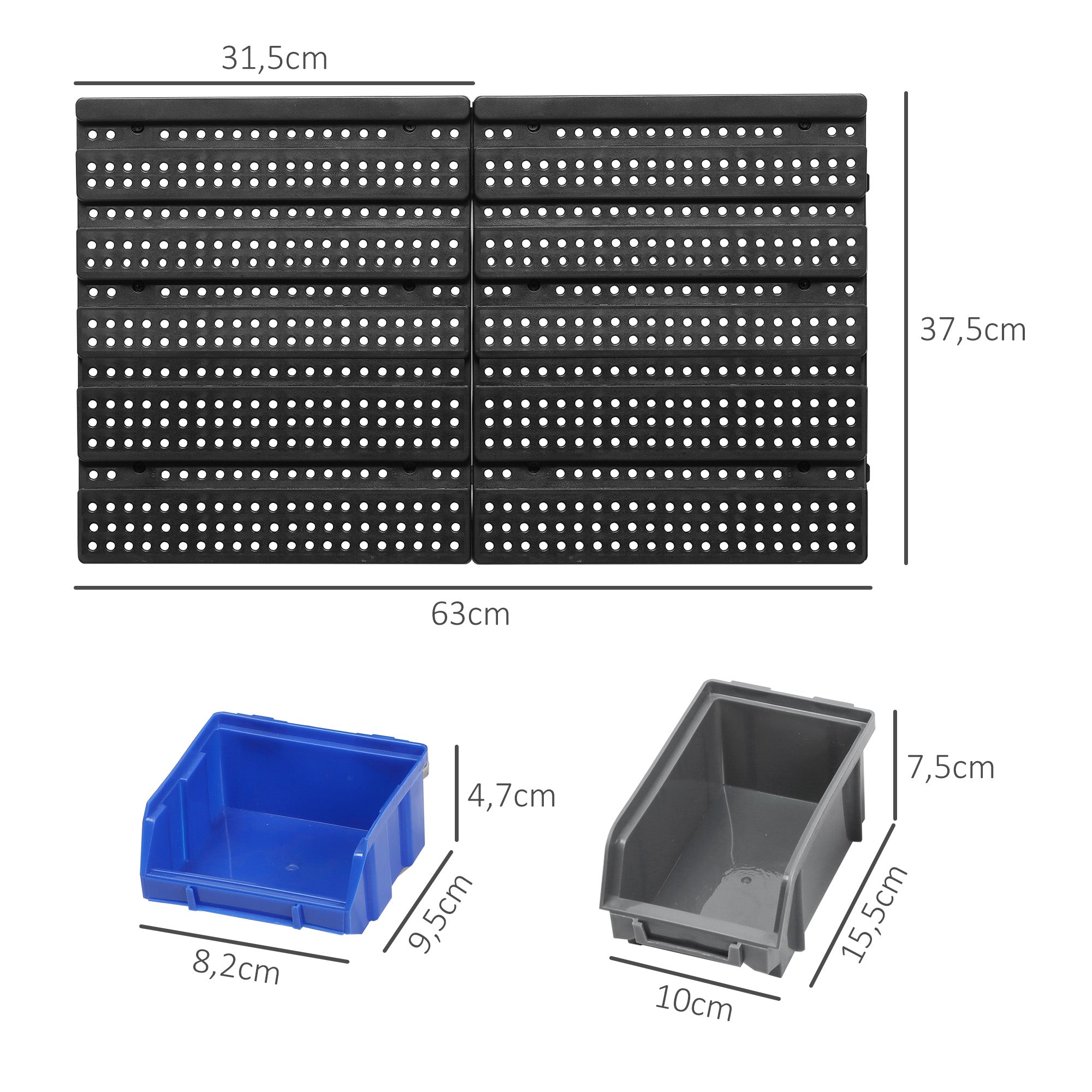 DURHAND Schüttenregal, Werkstattmagazin, 30 Boxen in 2 Größen, stapelbar, 63x18x37,5cm, Blau