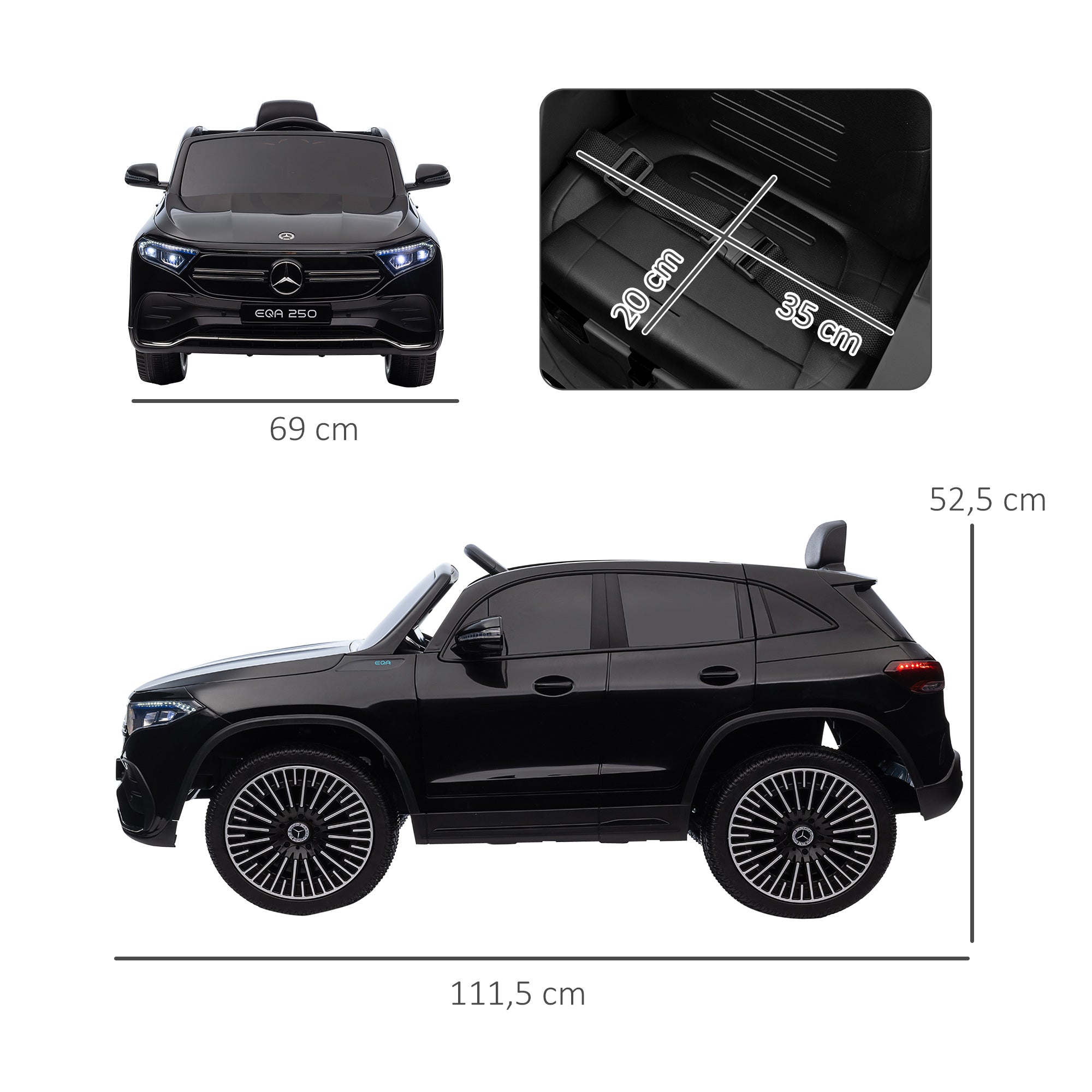 HOMCOM Elektro Kinderauto, lizenzierter Mercedes-Benz EQA, 3-8 km/h, Musik, Scheinwerfer, Hupe, Fernsteuerung, schwarz