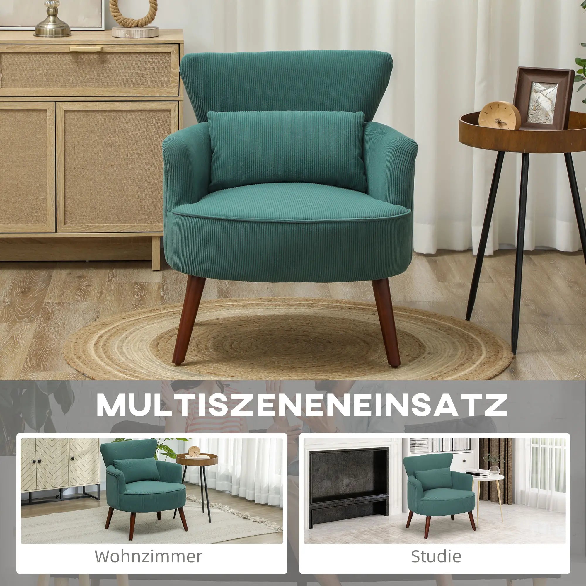 HOMCOM Polstersessel Wohnzimmer weich & federnd Flügelrücken Dunkelgrün