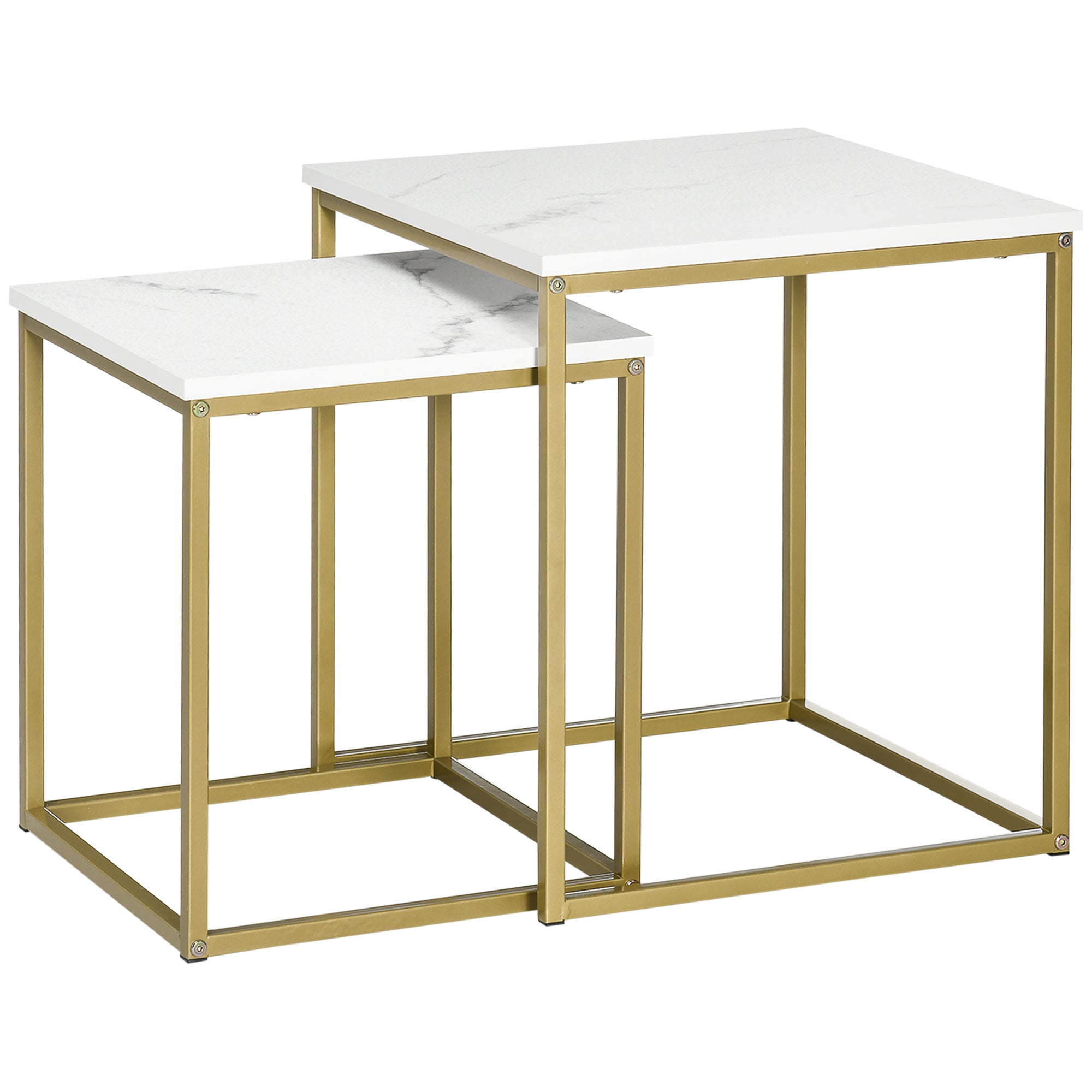 HOMCOM 2er-Set Beistelltische, stapelbare Beistelltische, Tischplatte in Marmoroptik, Gold + Weiß