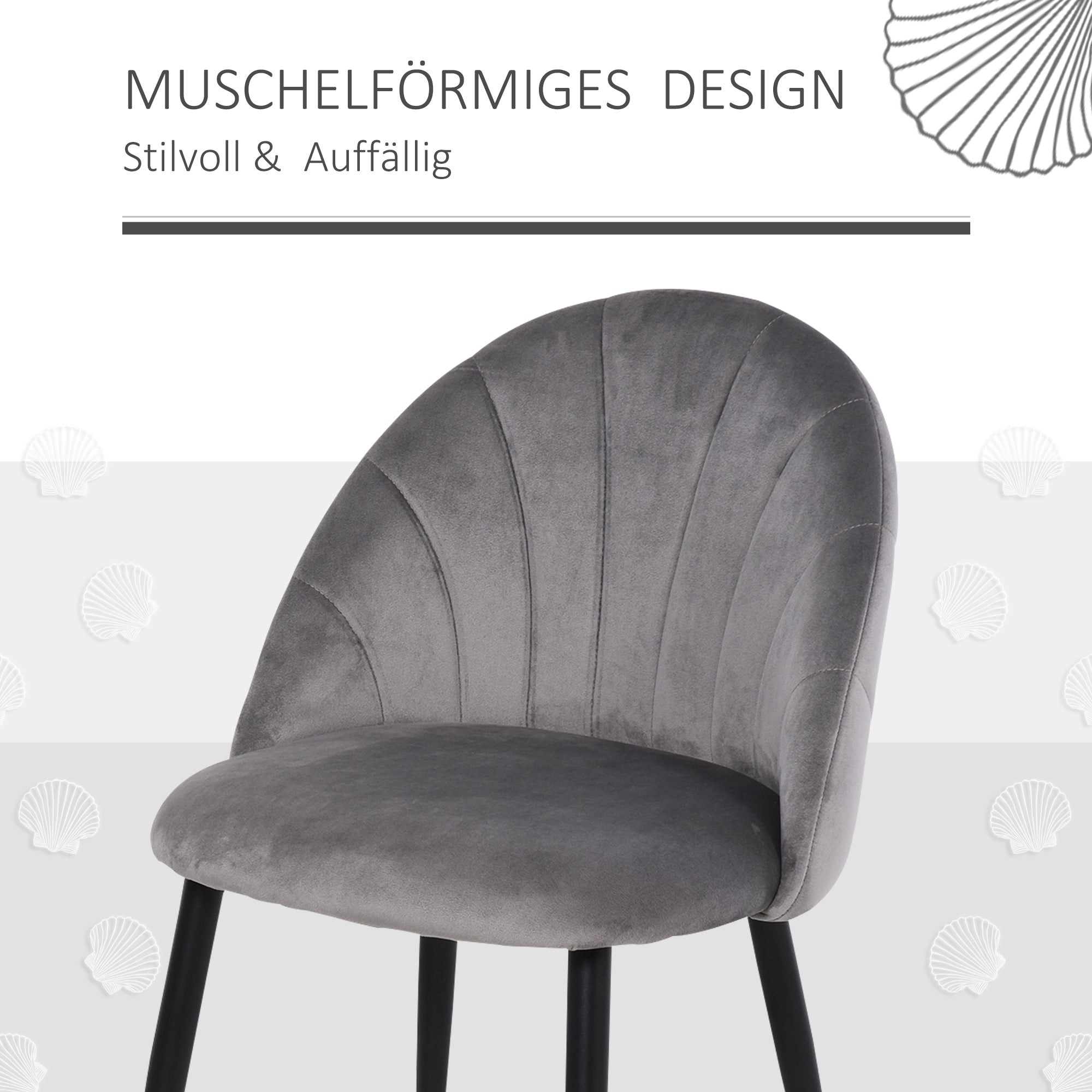HOMCOM 2er-Set Esszimmerstühle Akzentstühle Küchenstühle, Retrodesign, Samtoptik, 52 cm x 54 cm x 79 cm, Grau