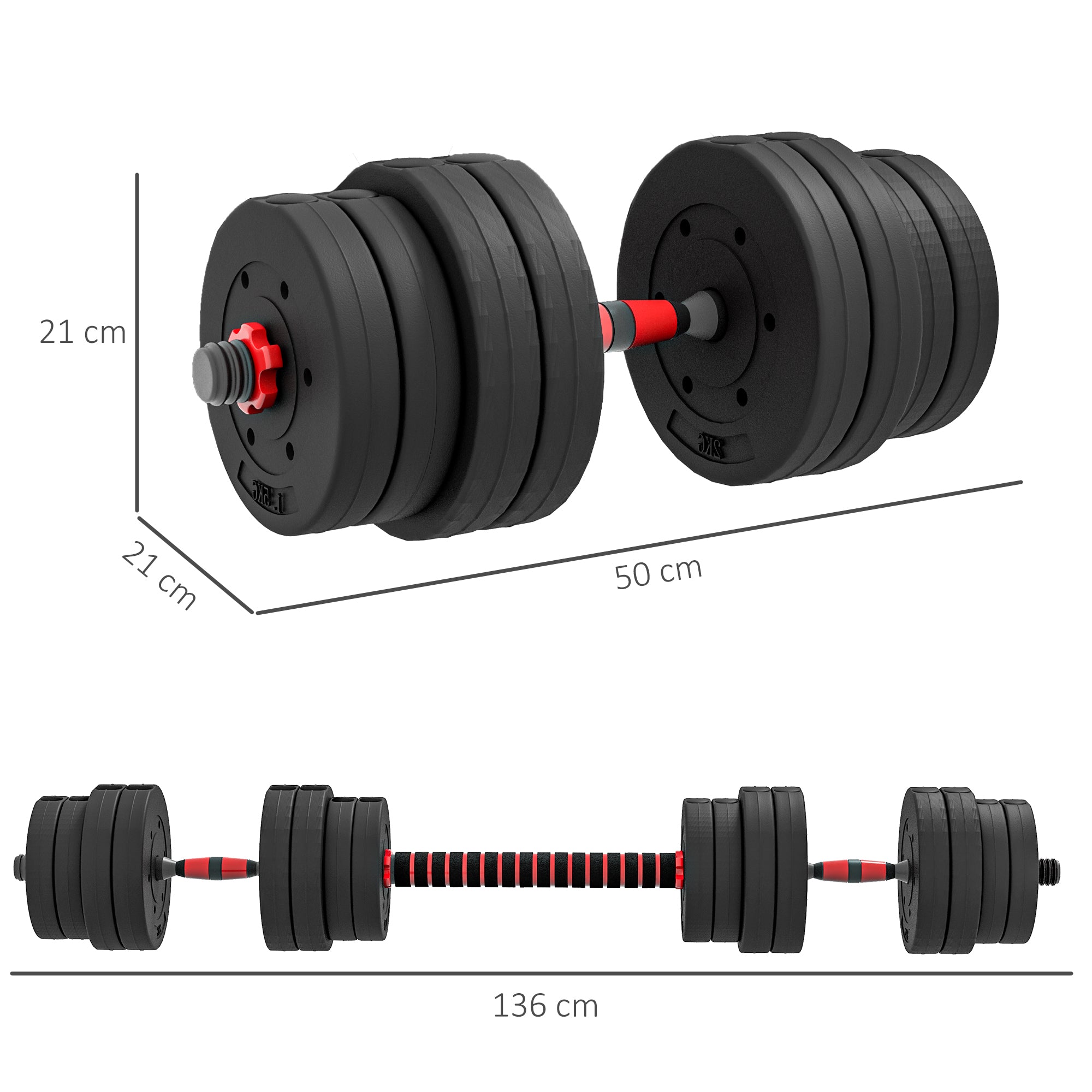 HOMCOM 2 in 1 Hanteln Set 30 kg verstellbare Kurzhantel & Langhantel professionell Dumbbell Krafttraining Schwarz