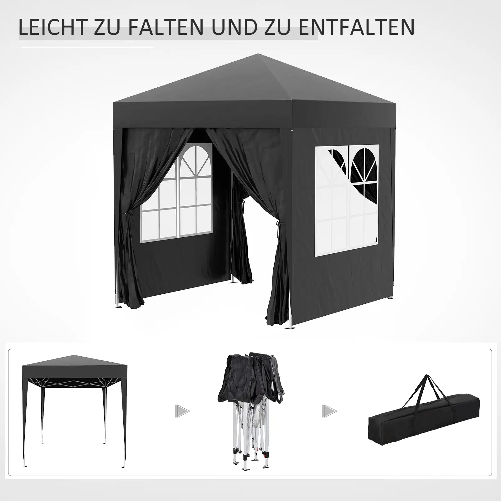 Outsunny Faltpavillon 2x2?m Schwarz mit Seitenwänden