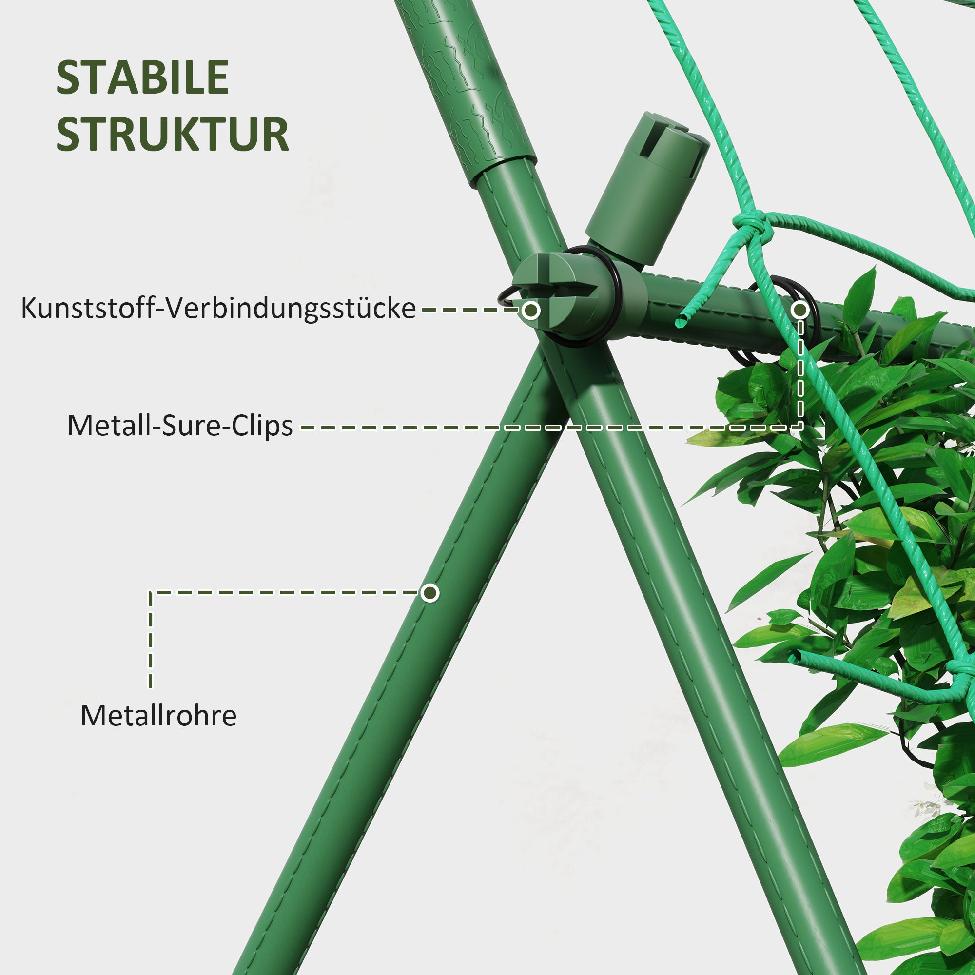 Outsunny Rankgitter aus Stahl zum Stecken rostfrei Rankhilfe in A-Form für Kletterpflanzen 101x133x227 cm Grün