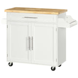 HOMCOM Rollender Küchenwagen mit Stauraum, Schrank, verstellbare Regale, für Küche, Wohnzimmer, Esszimmer, Weiß, 80cm x 40cm x 82cm, 109cm x 40cm x 89cm