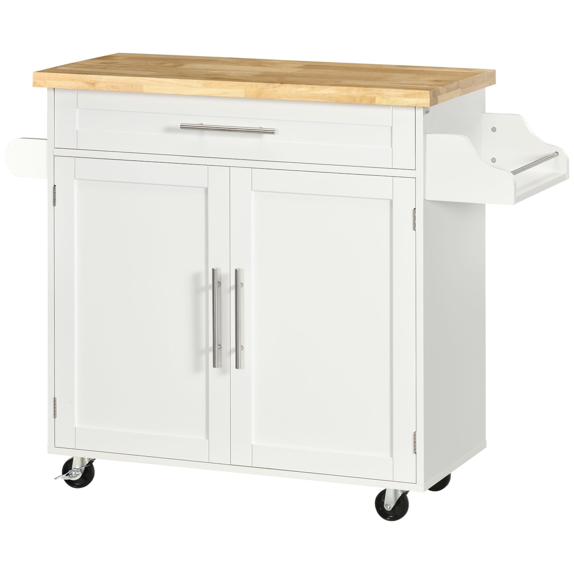 HOMCOM Küchenwagen Servierwagen Kücheninsel, 1 Gewürzregal, 1 Handtuchhalter, 109 cm x 40 cm x 89 cm, Weiß