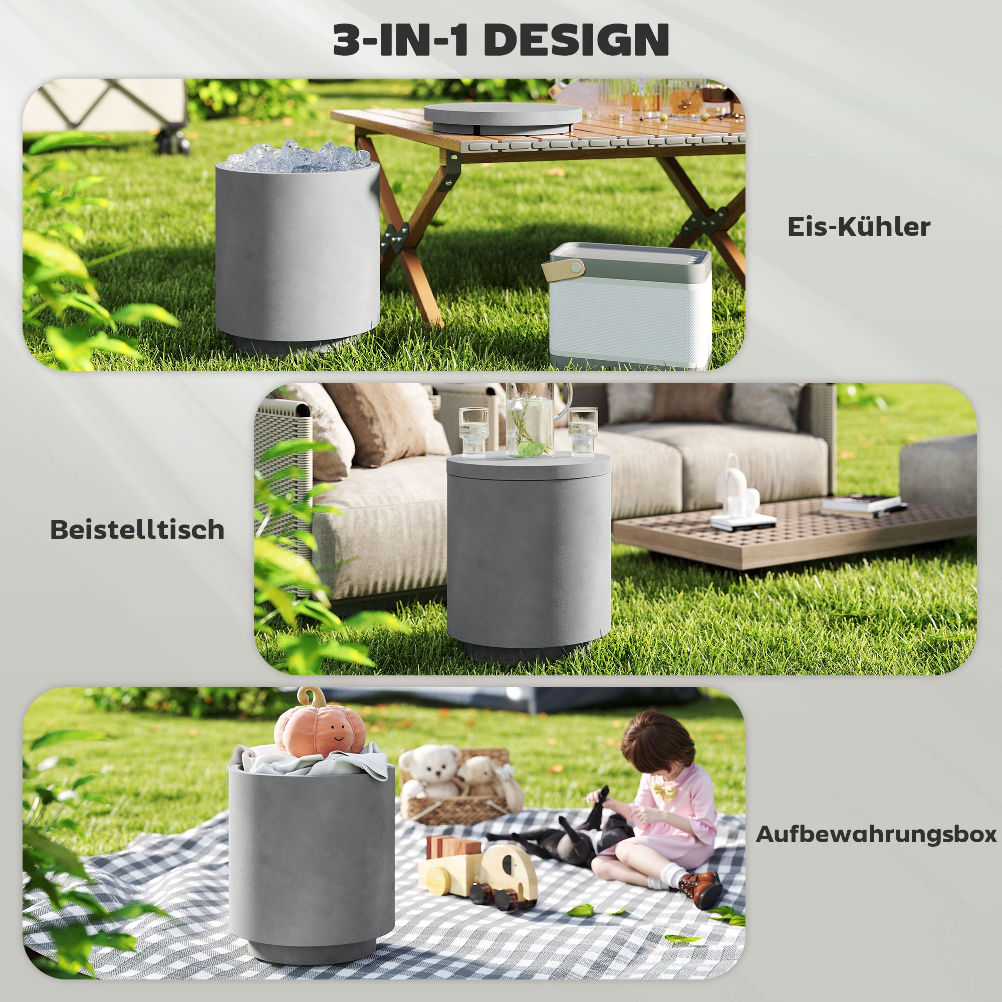 HOMCOM Outdoor-Tisch, Beistelltisch mit Kühler, Eiseimer, Hellgrau