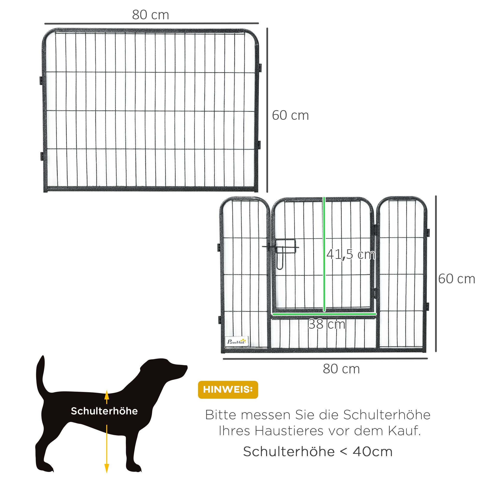 PawHut Haustiergehege, Welpenauslauf, Welpengitter, 12 Paneele, Outdoor u.  Indoor, Schwarz