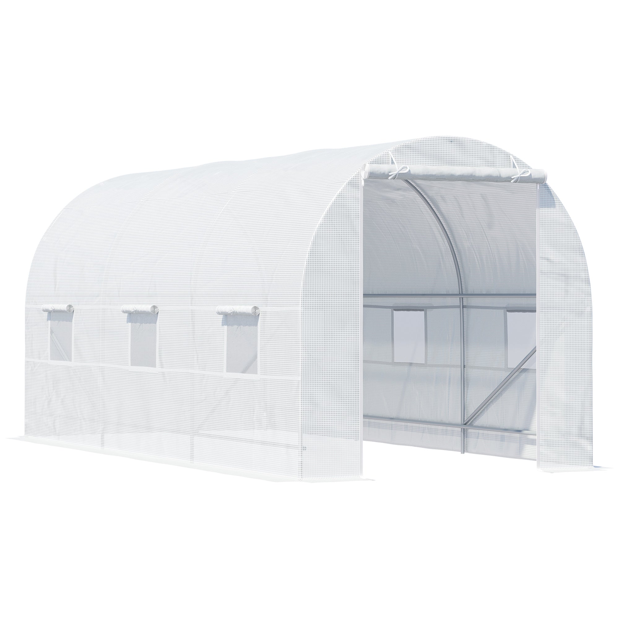 Outsunny Foliengewächshaus Treibhaus begehbar mit Metallrahmen 4,45 x 2 x 2m Weiß