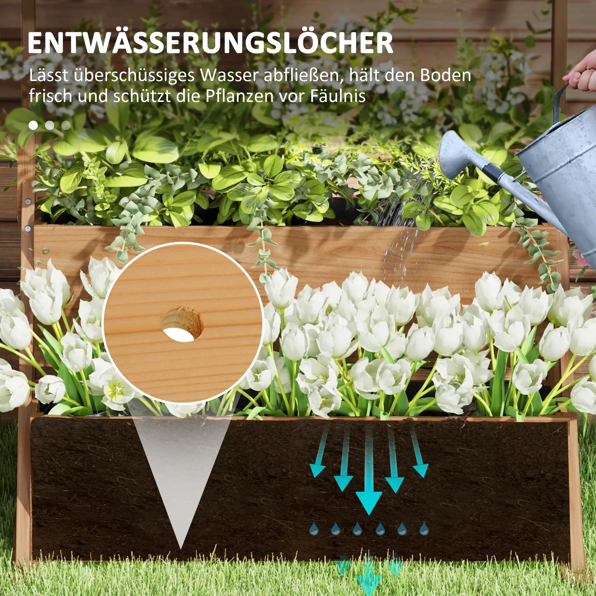 3-stufiges Hochbeet aus Holz mit Vlies, Natur 108?cm