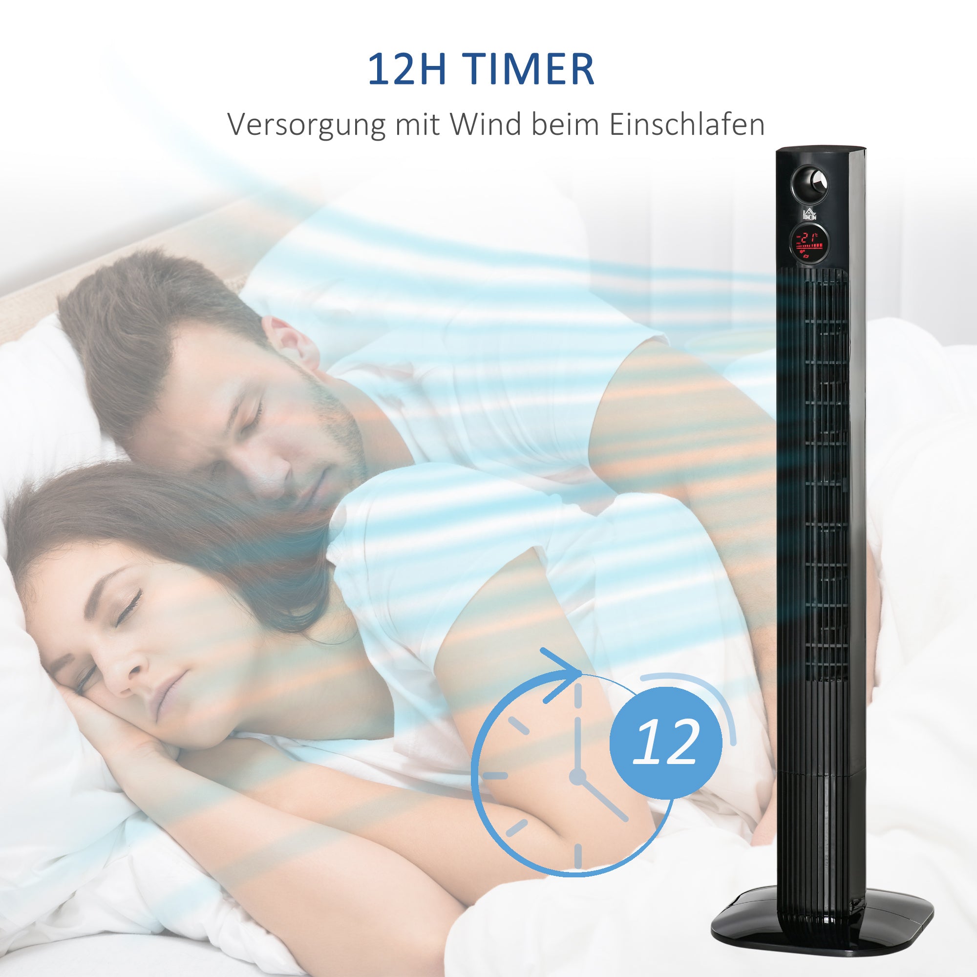 HOMCOM Turmventilator mit Fernbedienung 45W 70° Oszillation Säulenventilator Ventilator mit Aroma-Diffusor Timer-Funktion 3 Belüftungsstufen Schwarz