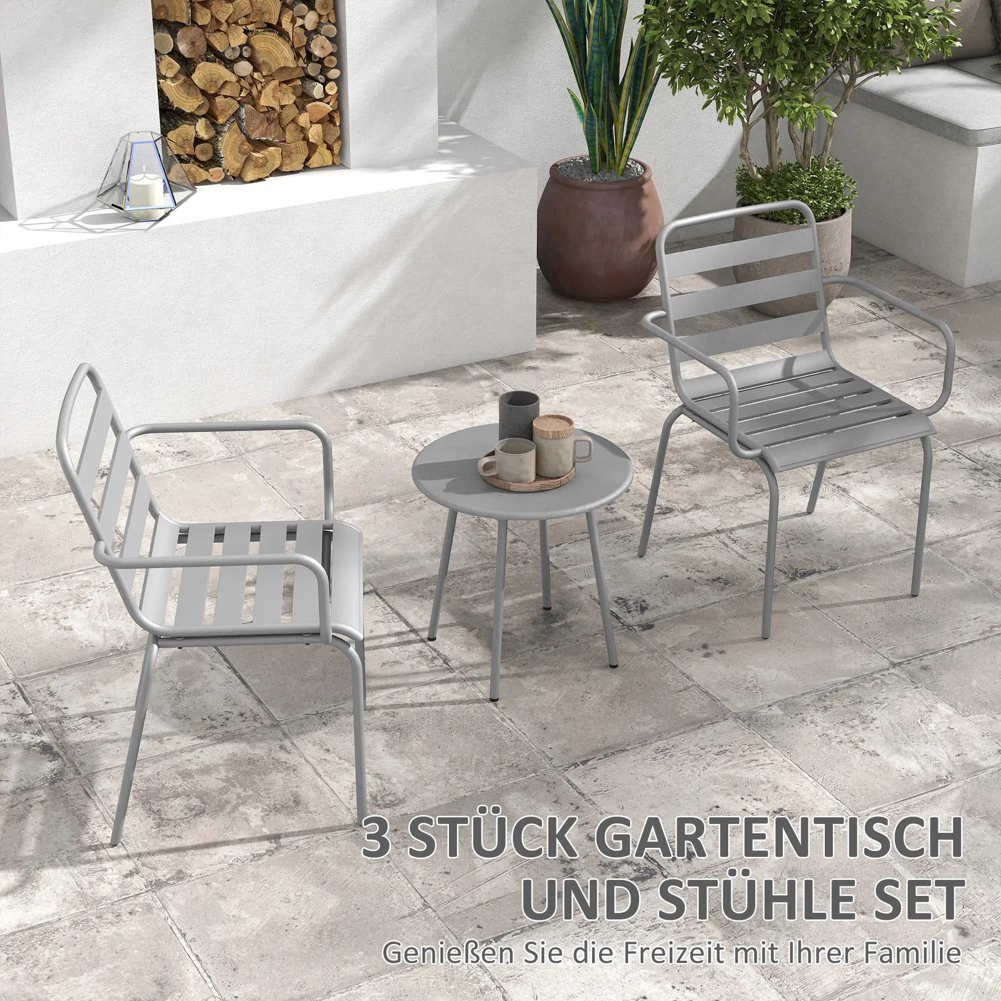 Outsunny 3-tlg. Bistroset Hellgrau