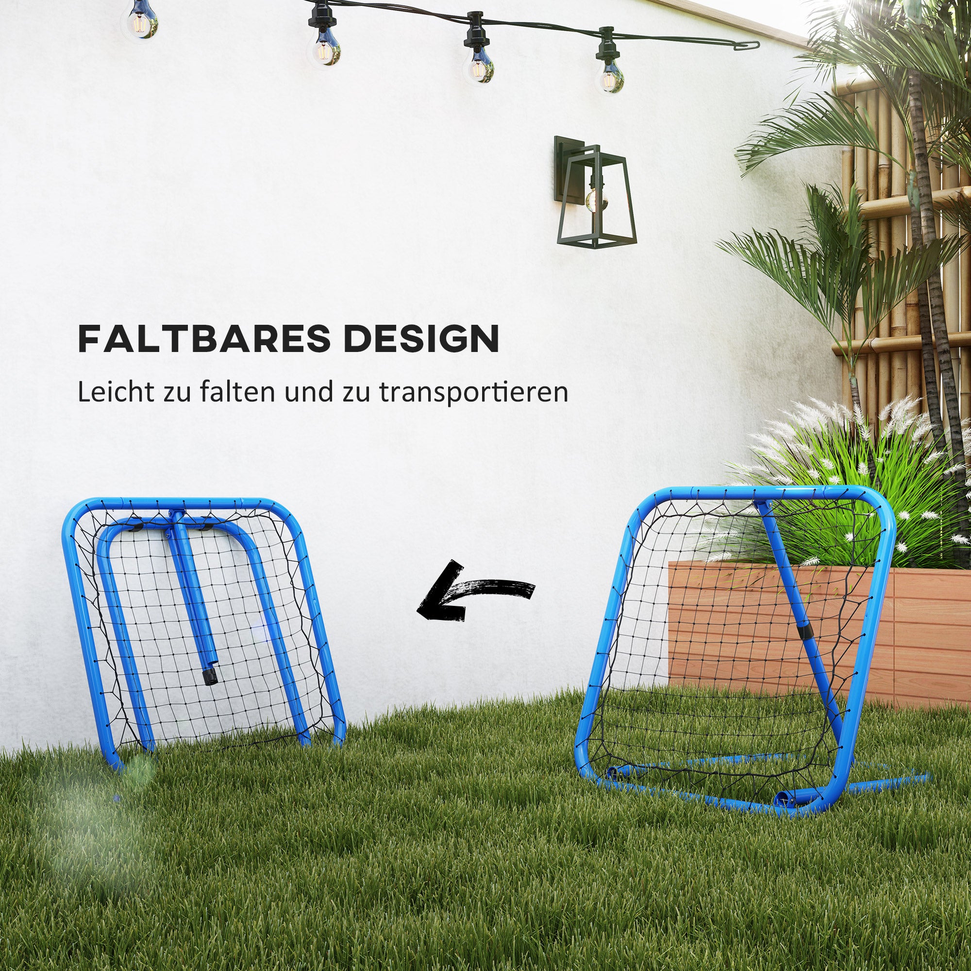 HOMCOM Fußball Rebounder-Netz, klappbar, Rückprallwand, Verstellbar in 5 Stufen, Metall, 78 x 84 x 65-78 cm, Blau