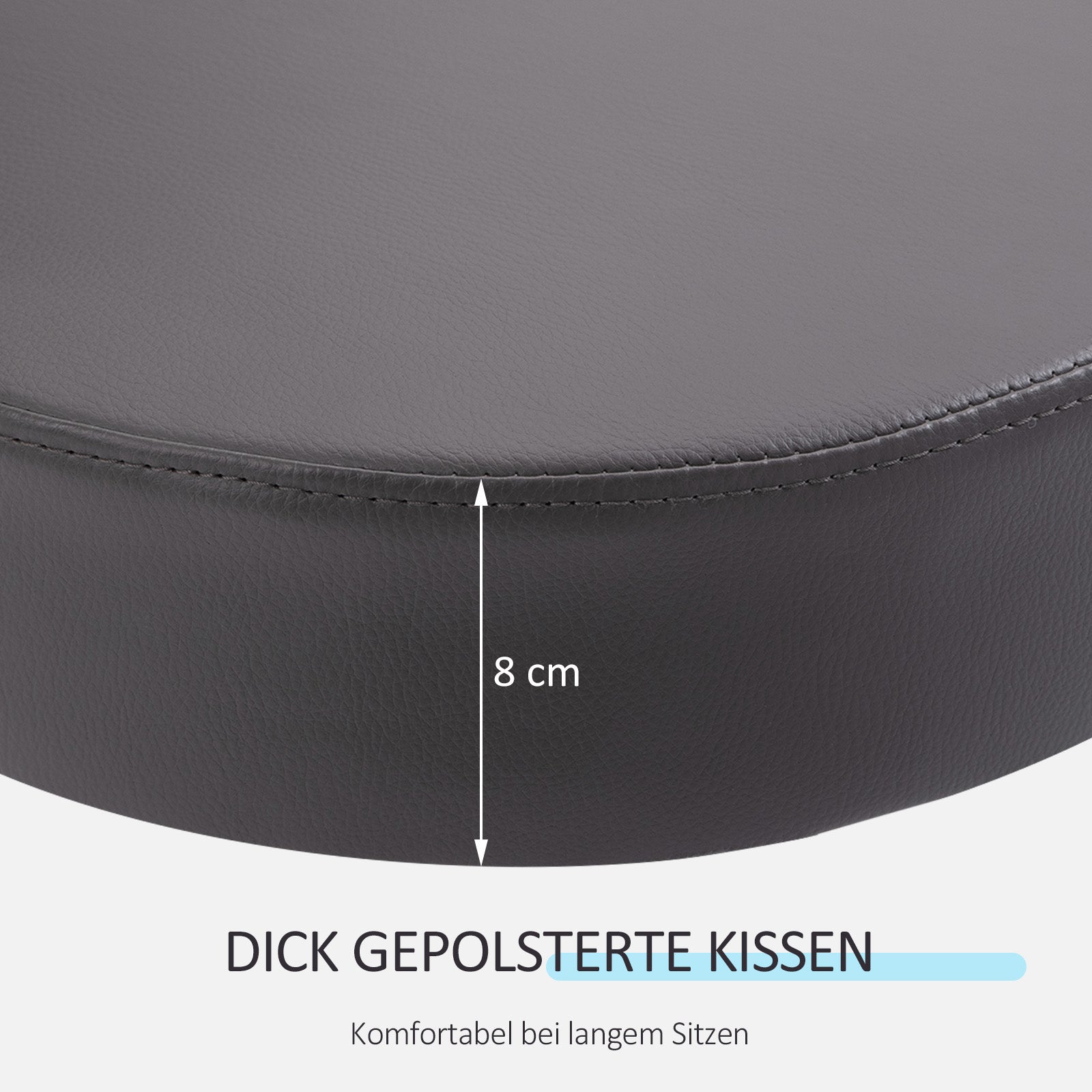 HOMCOM Salonhocker, höhenverstellbar, ergonomisch, 360° drehbar, 5 Rollen, synthetischer Bezug, Grau