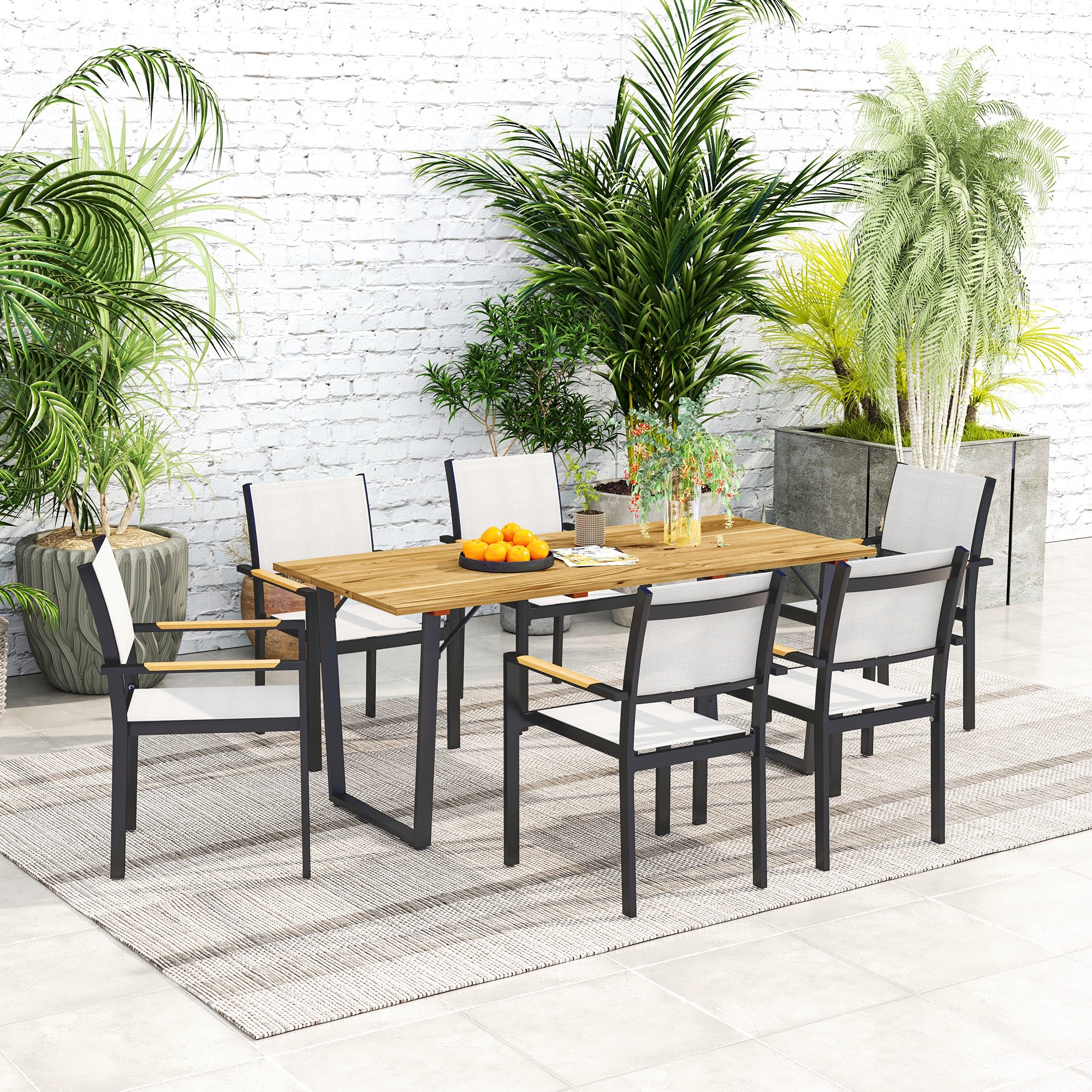 Outsunny Gartentisch Holz 175x80 cm Wetterfest Balkontisch mit Schirmloch Buffettisch für 6 Personen Braun