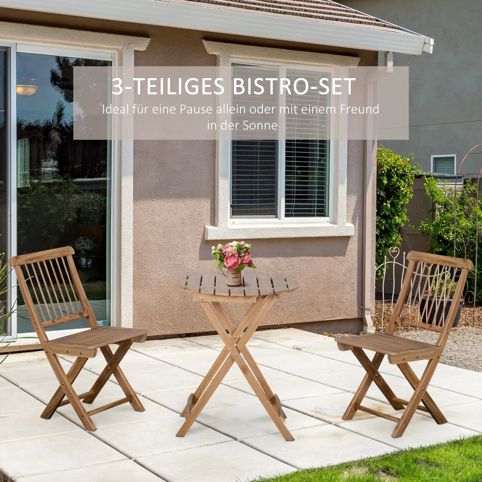 Outsunny Bistroset 2-Sitzer Holz klappbar Natur