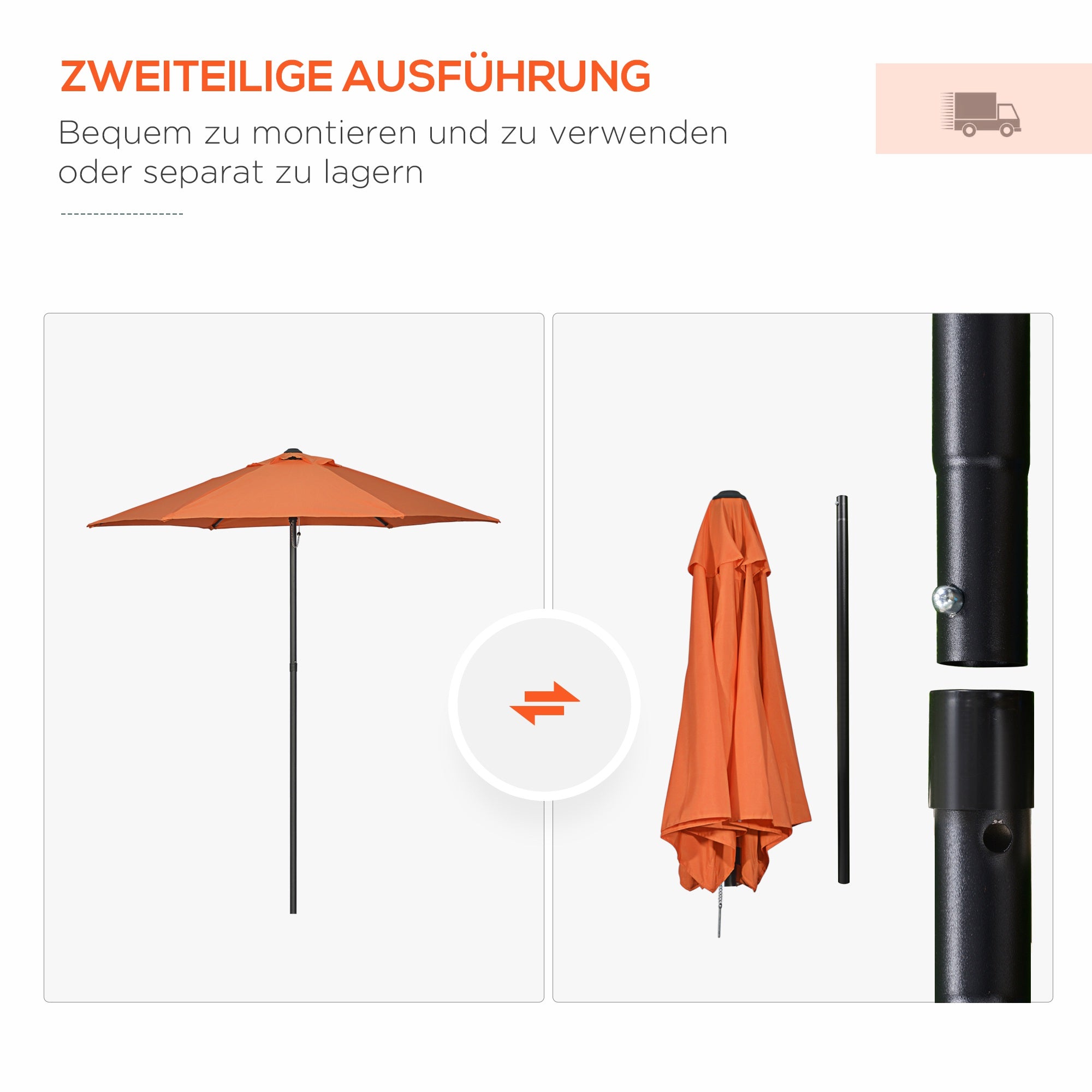 Outsunny Sonnenschirm Ø196 cm, sechseckig Balkonschirm für Strand Balkon Garten, Orange