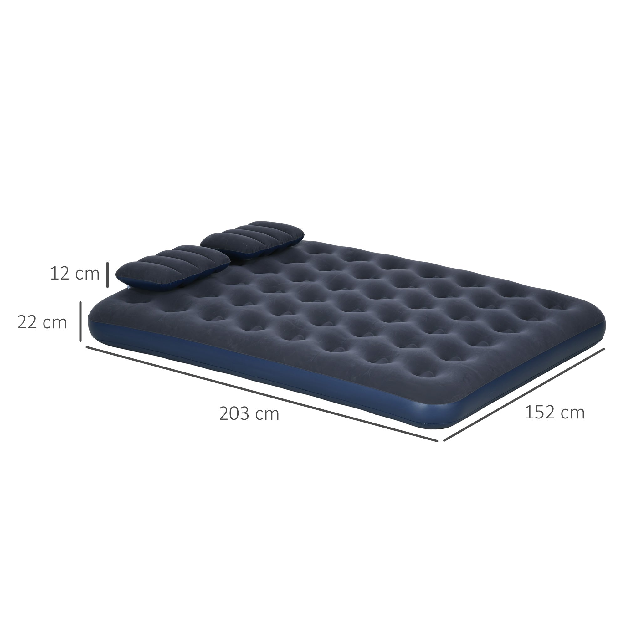 Outsunny Luftmatratze für 2 Personen, mit Handpumpe, weich & robust, 203x152x22cm, Blau