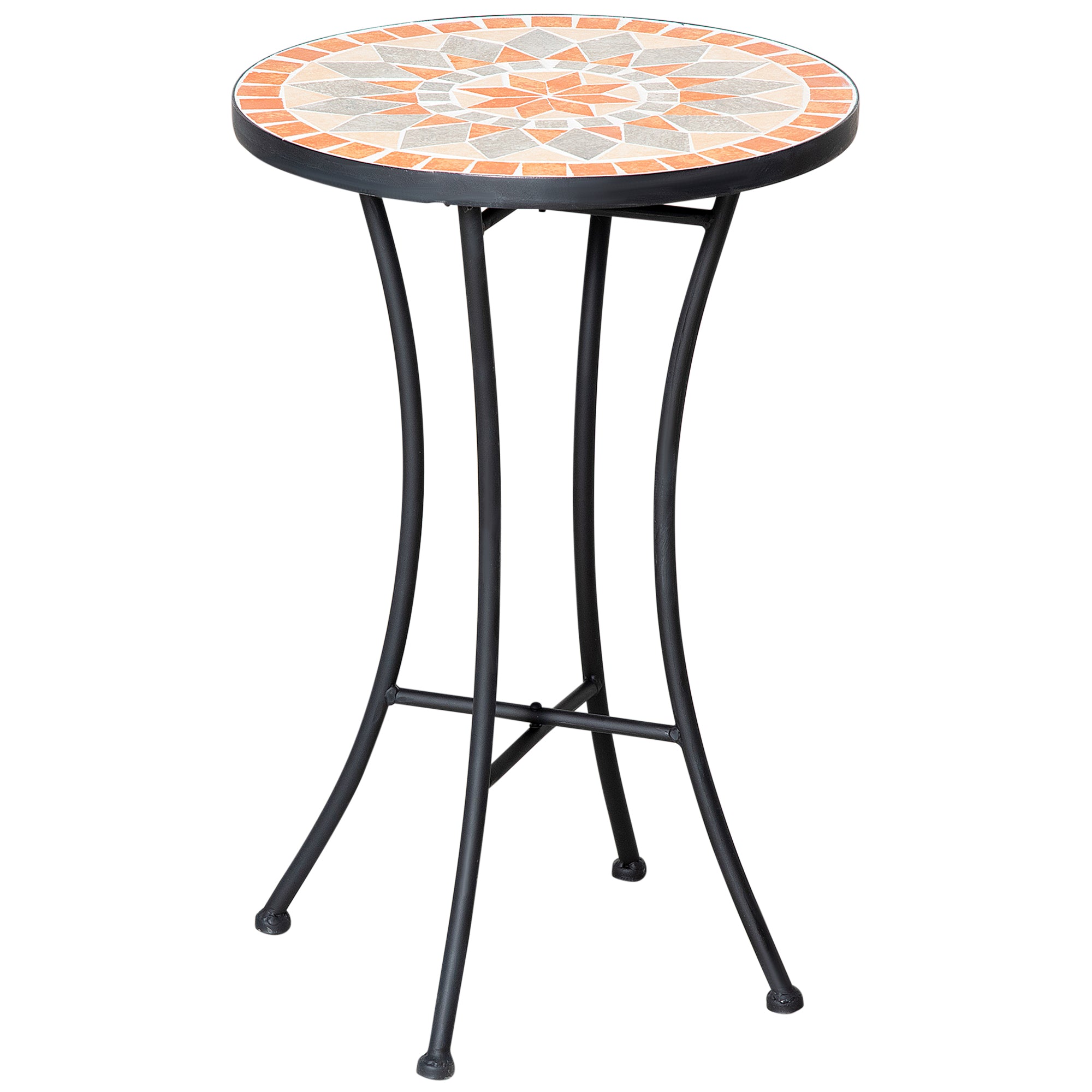Outsunny Beistelltisch Gartentisch Ø35,5cm Rund wetterfest im Mesh-Stil Balkontisch mit Mosaik-Muster Metall Campingtisch Kaffeetisch für Wohnzimmer Büro Outdoor Indoor Gelb+Grau