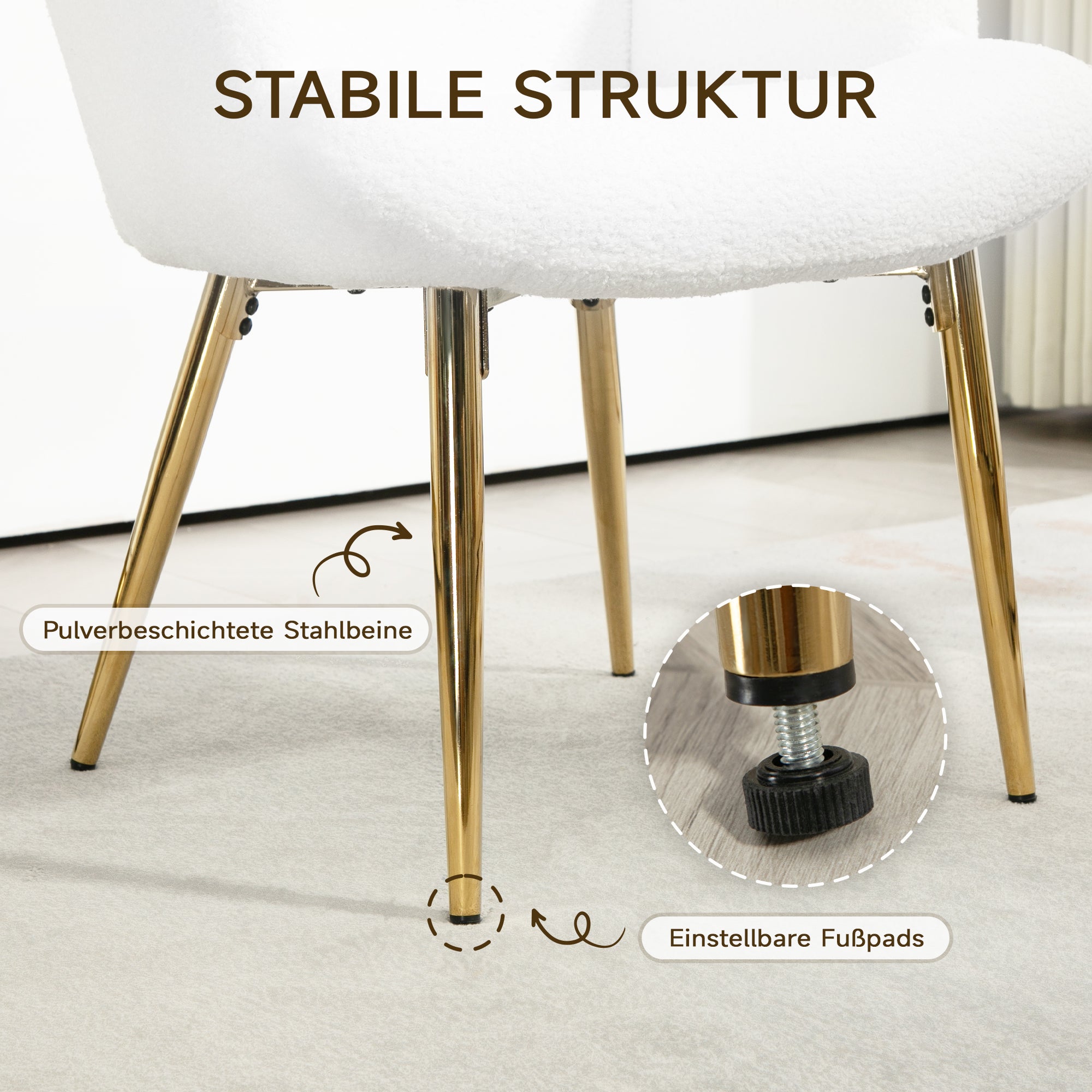 HOMCOM Ohrensessel mit Hocker, hohe Lehne, Sherpa-Bezug, vergoldete Metallbeine, bis 120 kg, Weiß