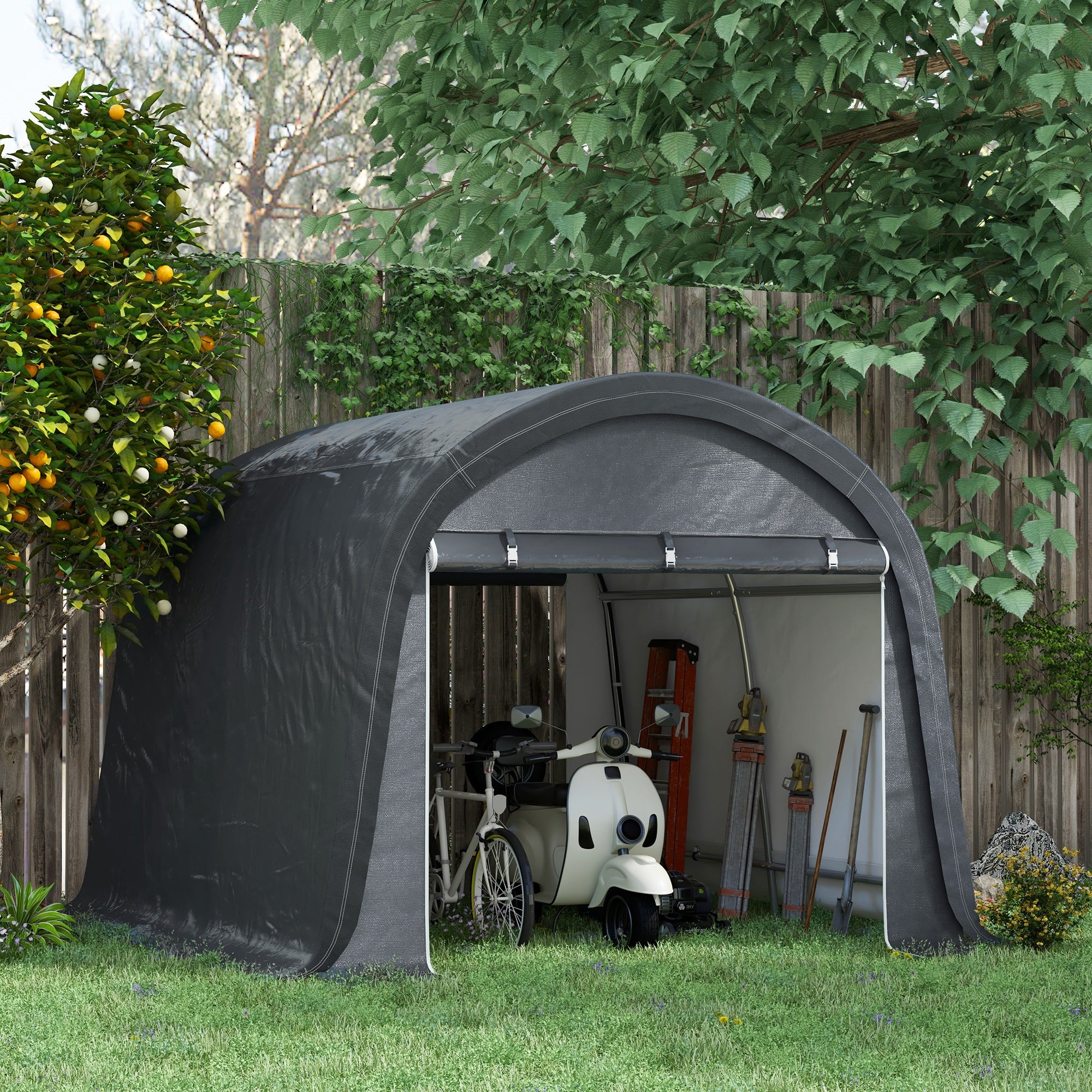 Foliengerätehaus 3x3 m mit UV-Schutz & Rolltor, Grau