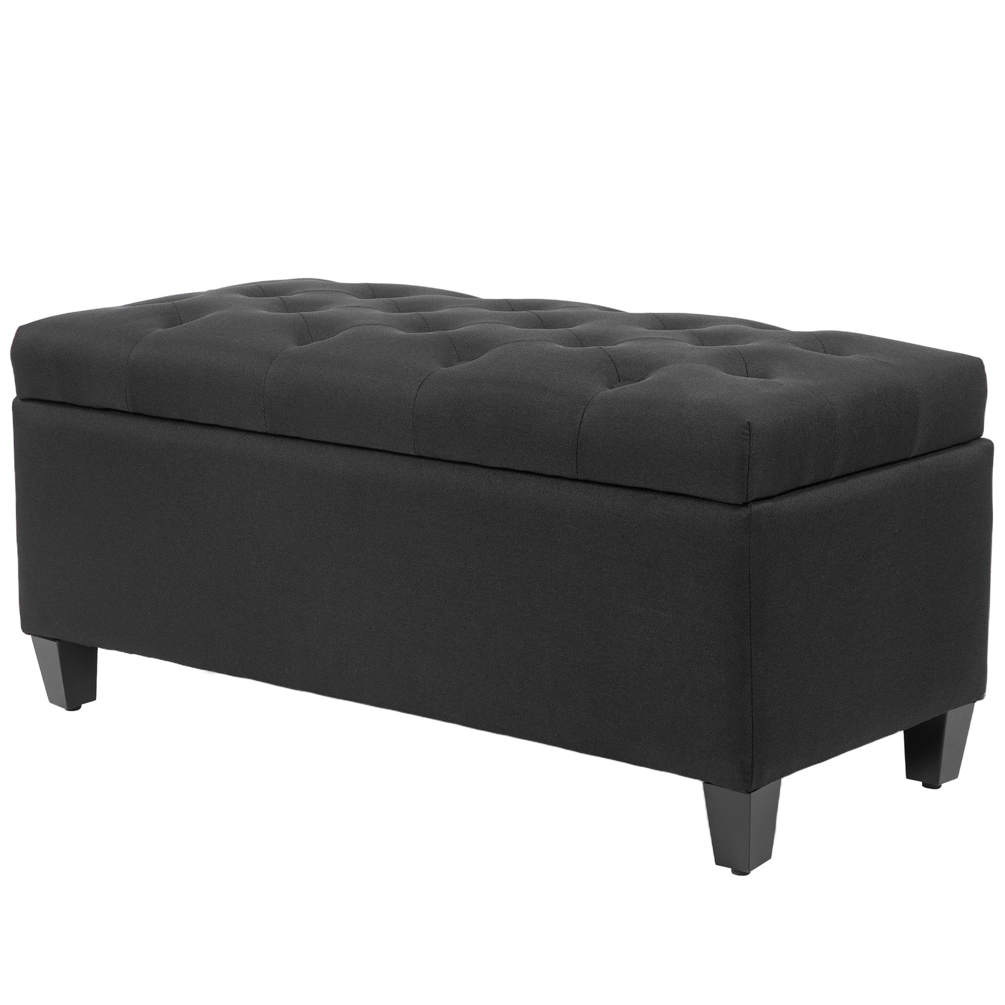 HOMCOM Sitzbank mit Stauraum, Truhenbank, leinenartiges Polyester, Kautschukholz, Schwarz, 100 x 40 x 44 cm