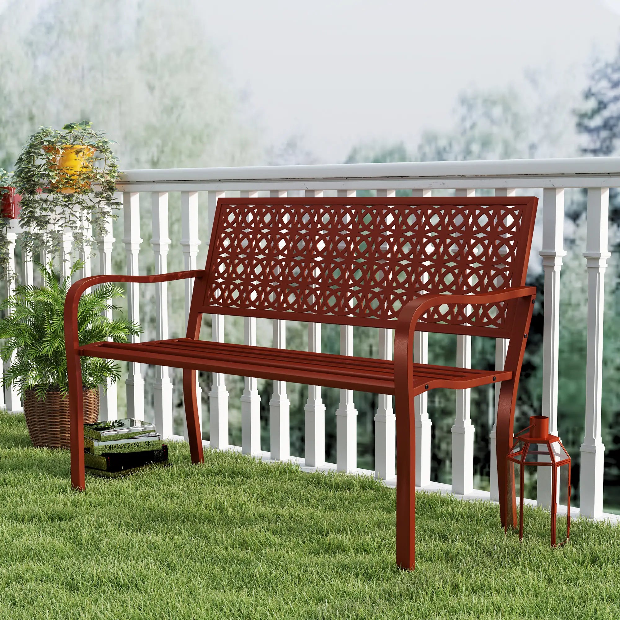 Outsunny 2-Sitzer Gartenbank, wetterfest, 240 kg belastbar, Rot