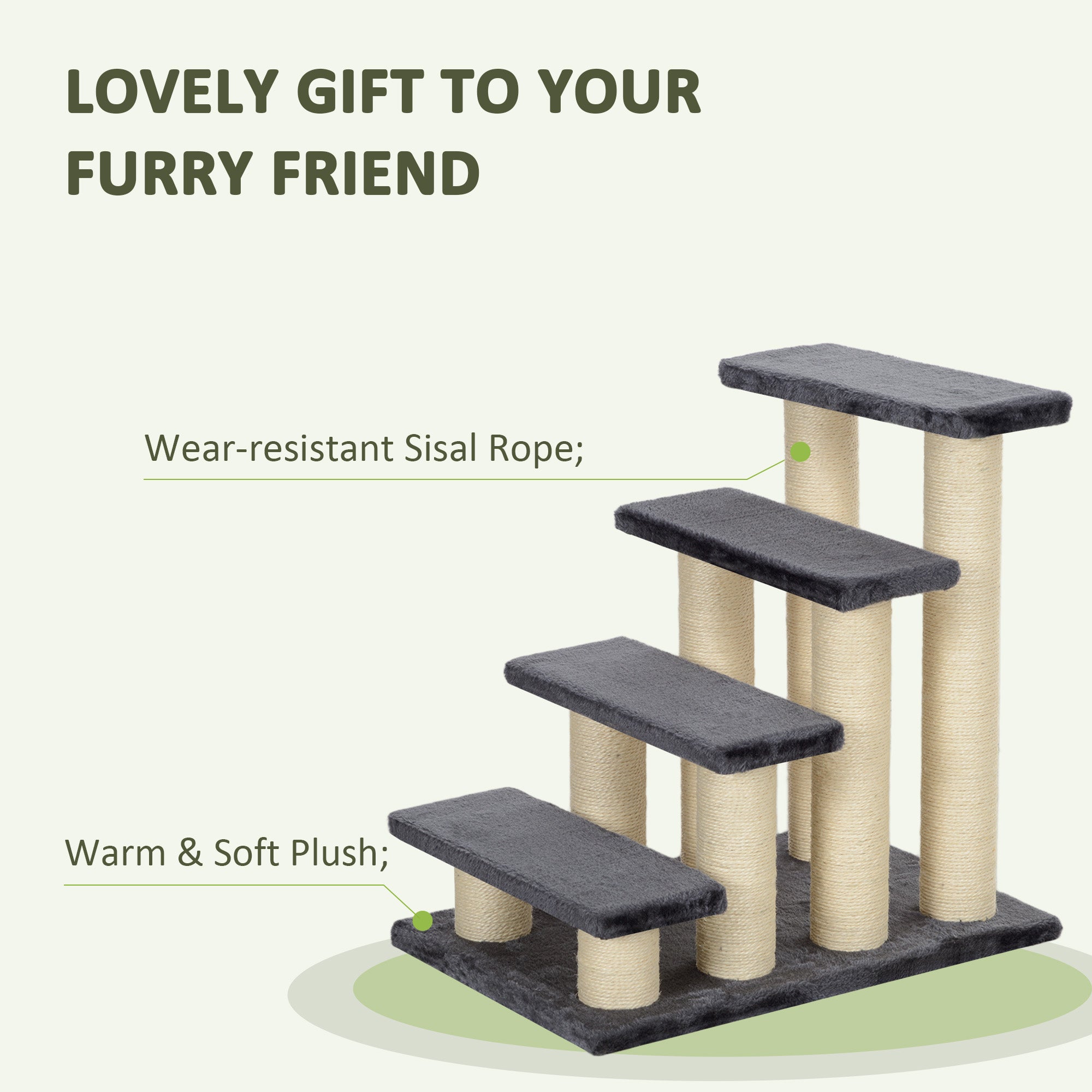 PawHut Hundetreppe 4 Stufen 59 cm Hoch Haustiertreppe für Katze und Hunde Hunderampe Katzentreppe Einstiegshilfe für Bett, Sofa, Couch Grau