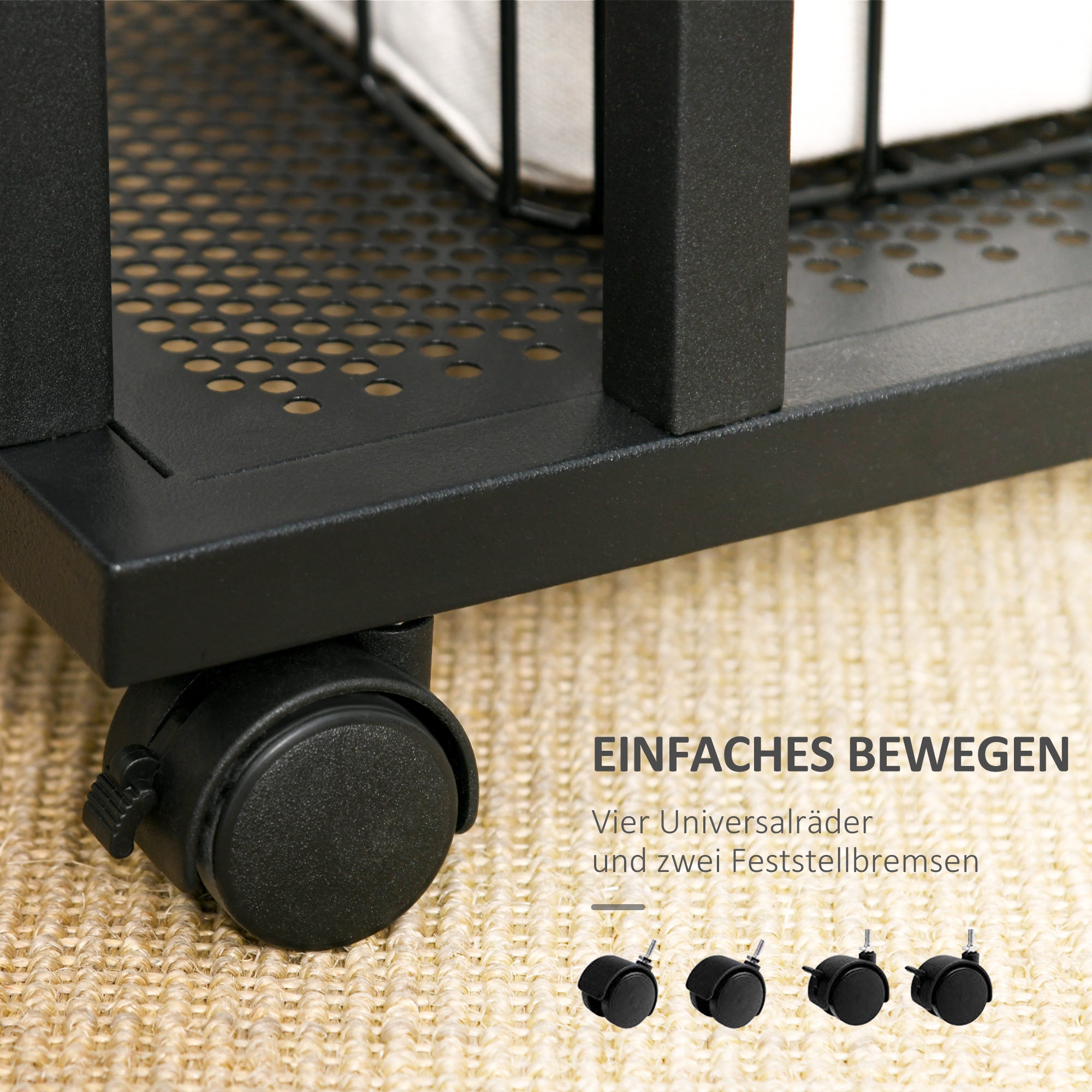 HOMCOM Beistelltisch C-Form Rollwagen Servierwagen Laptoptisch Sofatisch Beistelltisch Nachttisch Betttisch mit Metallgestell Industrie-Design Nachttisch Schwarz + Walnuss gemasert 51 x 36 x 65 cm