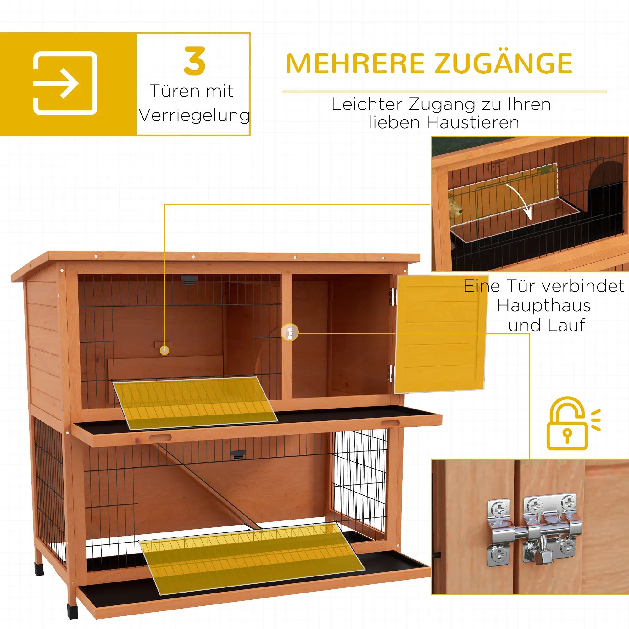 PawHut Kaninchenstall 2-stöckig geräumig wetterfest Outdoor