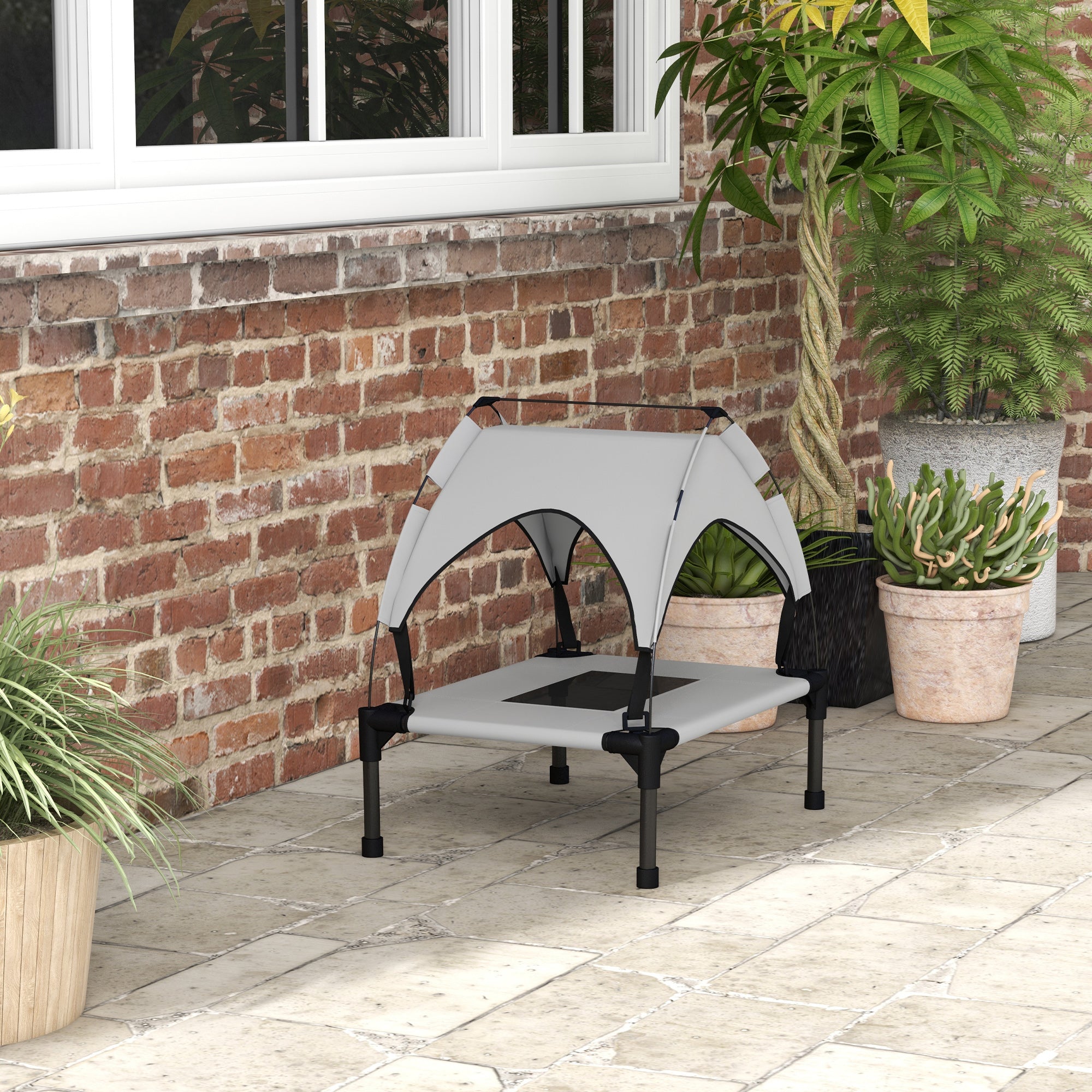 PawHut Hundebett mit Dach, Outdoor, tragbar, wasserabweisend, bis 30 kg, 61 x 46 x 63 cm, Hellgrau