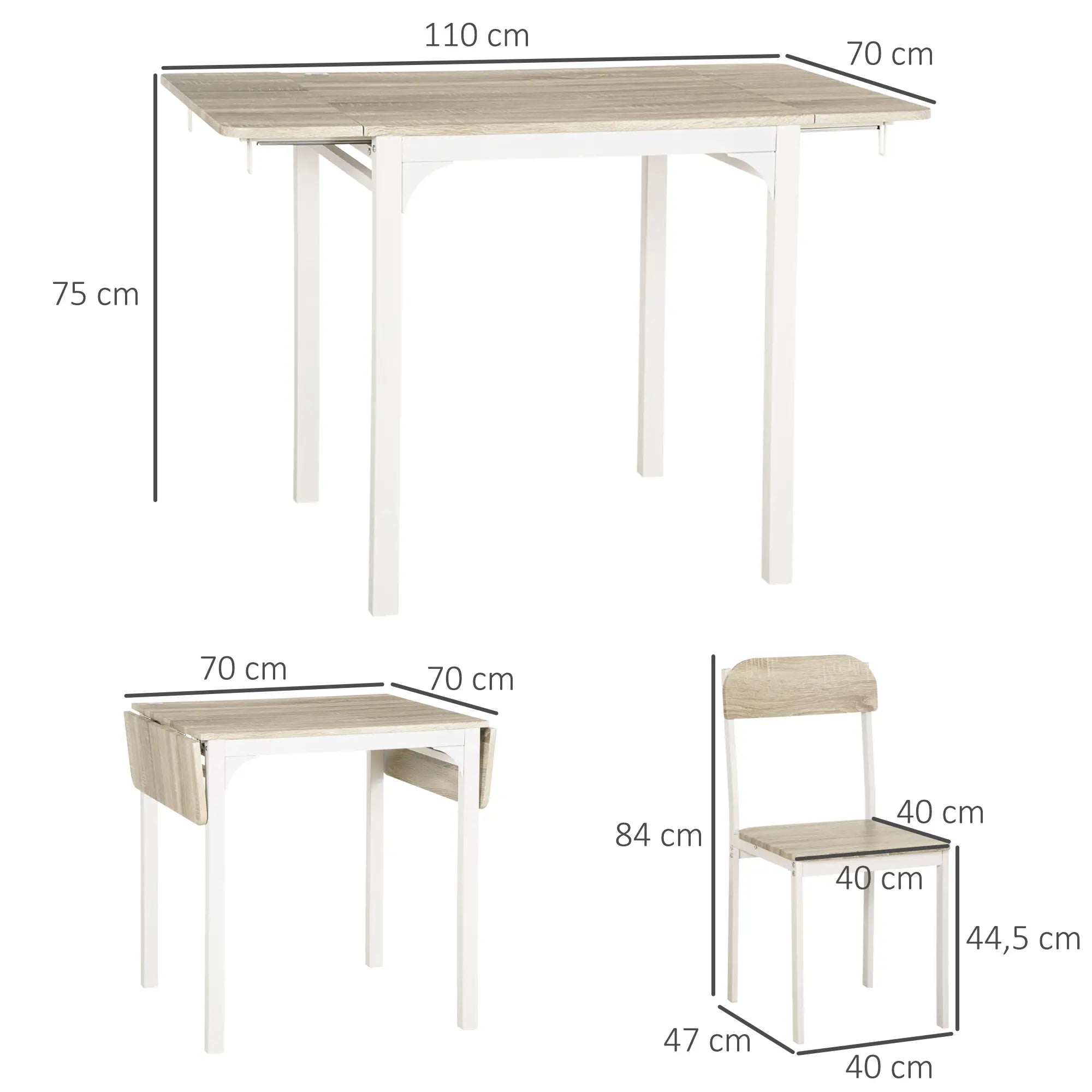 HOMCOM Essgruppe Klapptisch 2 Stühle platzsparend natur weiß