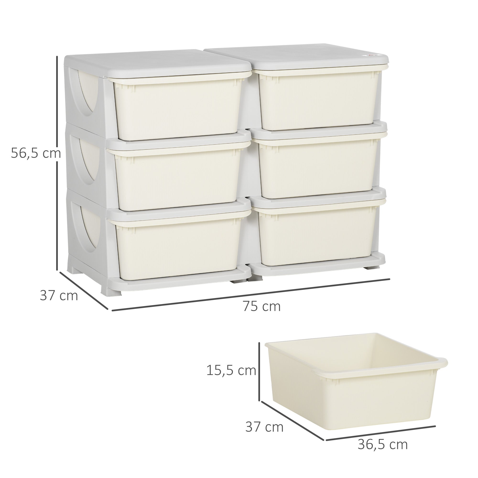 HOMCOM Aufbewahrungsbox für Kinder, Kinder-Aufbewahrungsbox, 3 Schubladen, Weiß