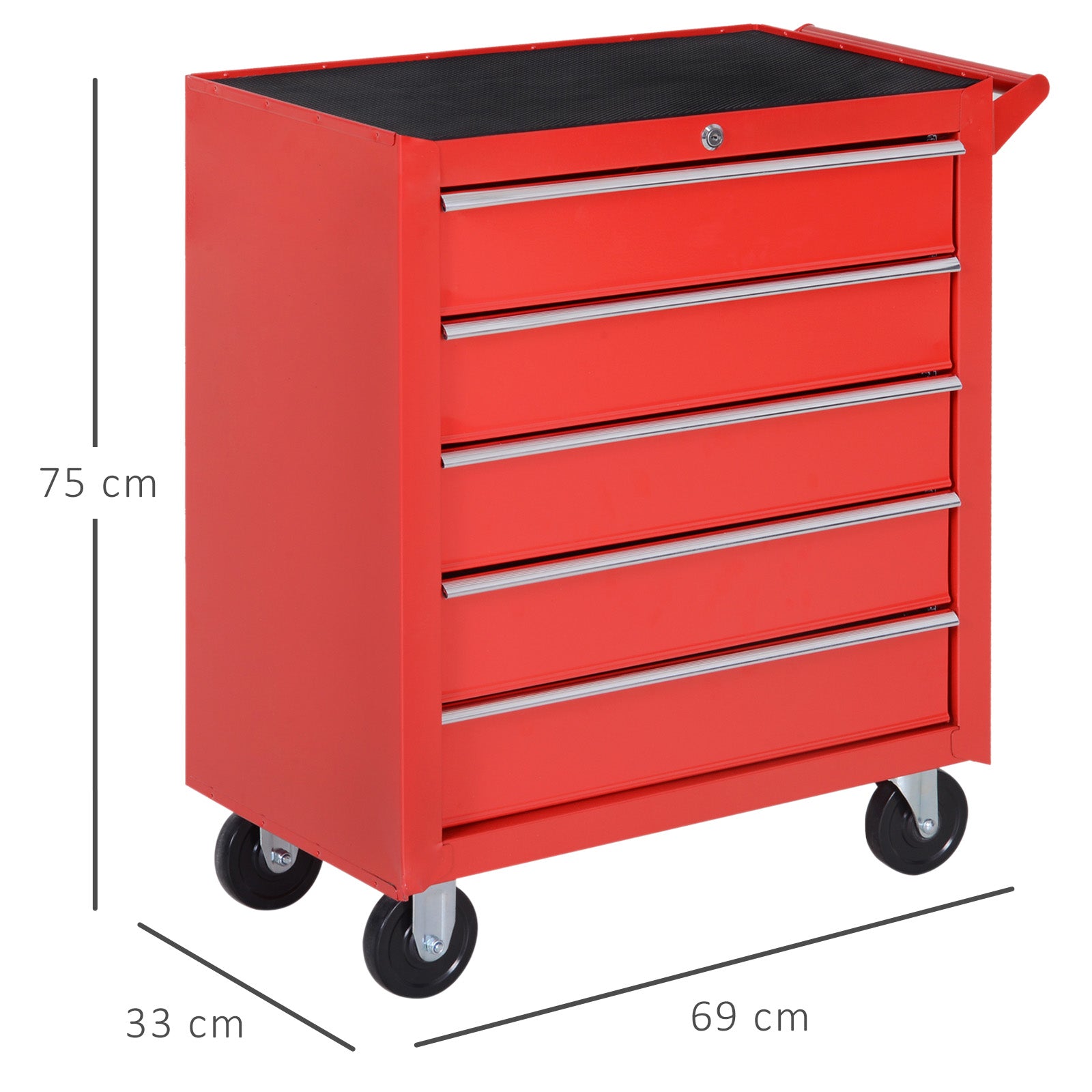 DURHAND Rollschrank, Werkzeugschrank für Garage, Schuppen, Stahl, 69L x 33B x 75H cm, Rot