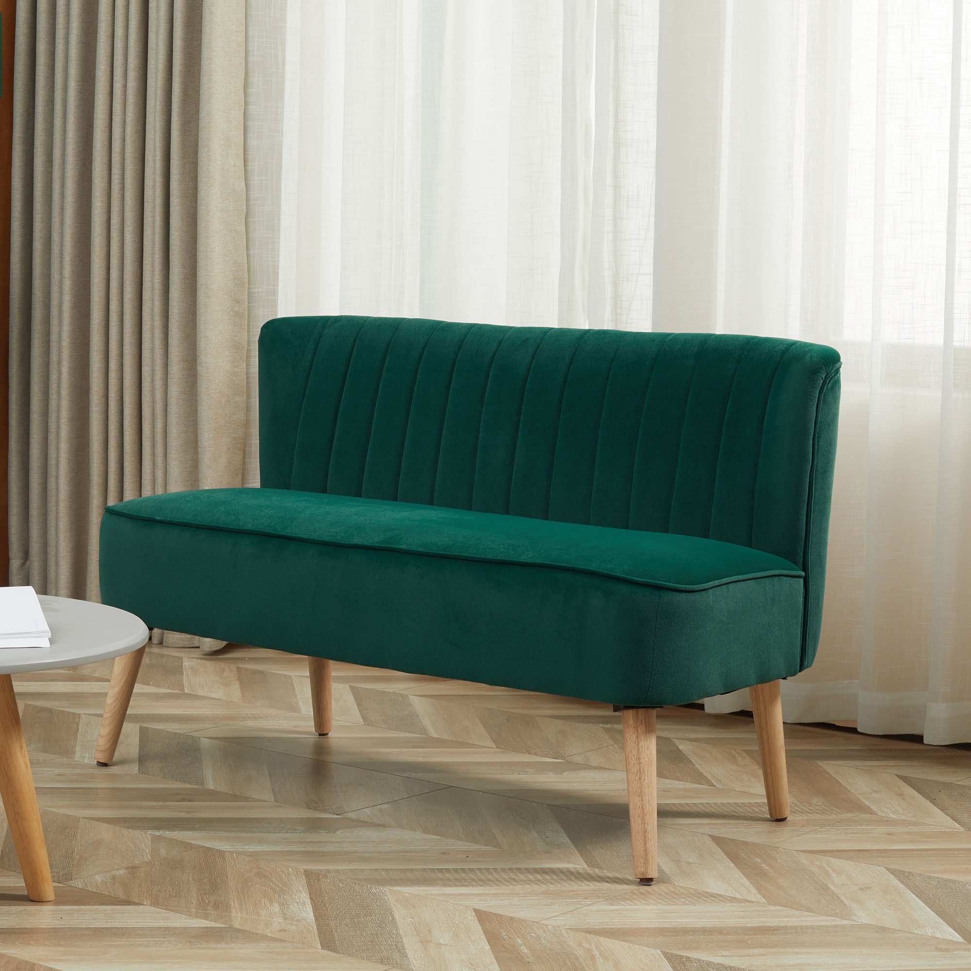 HOMCOM 2-Sitzer Stoffsofa Polstersofa Doppelsofa Sitzmöbel Loungesofa Holz Samtartiges Polyster Schaumstoff Dunkelgrün 117 x 56,5 x 77 cm