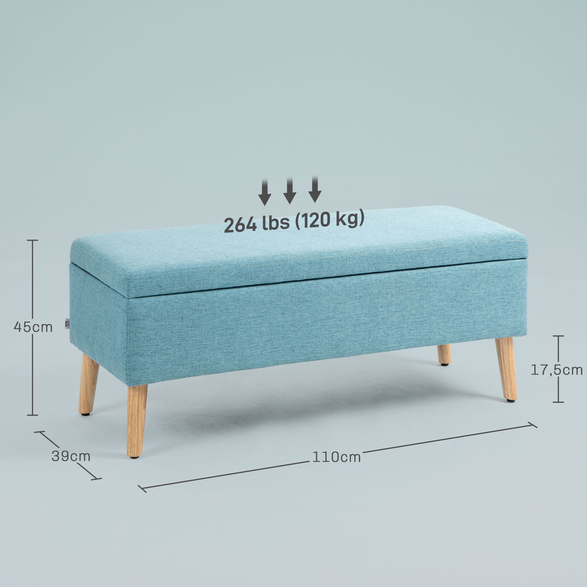 HOMCOM Sitzbank mit Stauraum, bis 220 kg, Leinenoptik, 110x39x45cm, Blau