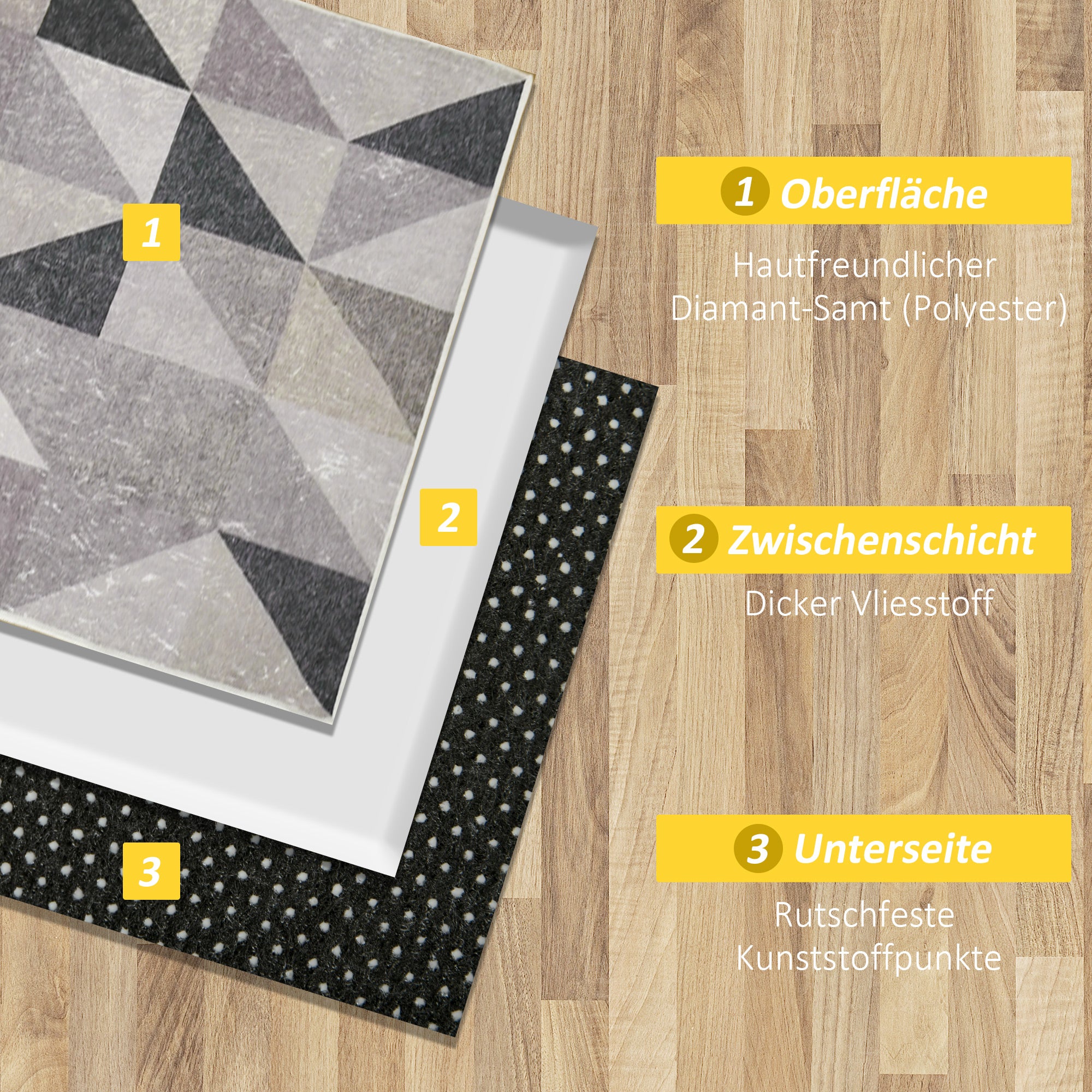 HOMCOM Teppich mit geometrischen Formen, Vliesbeschichtung, 120 x 170 cm x 0,6 cm, Dunkelgrau + Hellgrau